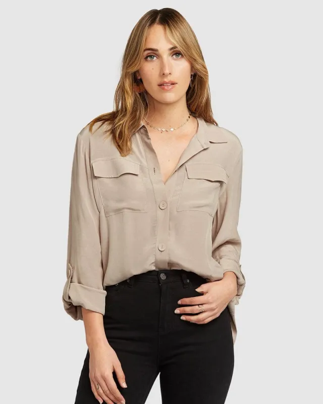 Eclipse Rolled Sleeve Blouse - Sand FINAL SALE sold by Belle & Bloom