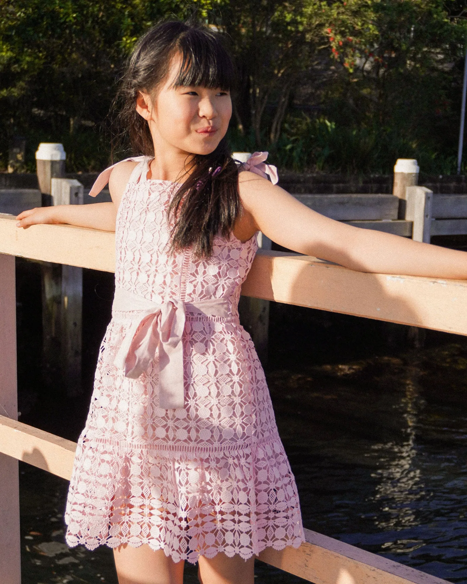 Rosy Mini Lace Dress - Dusty Rose sold by Belle & Bloom