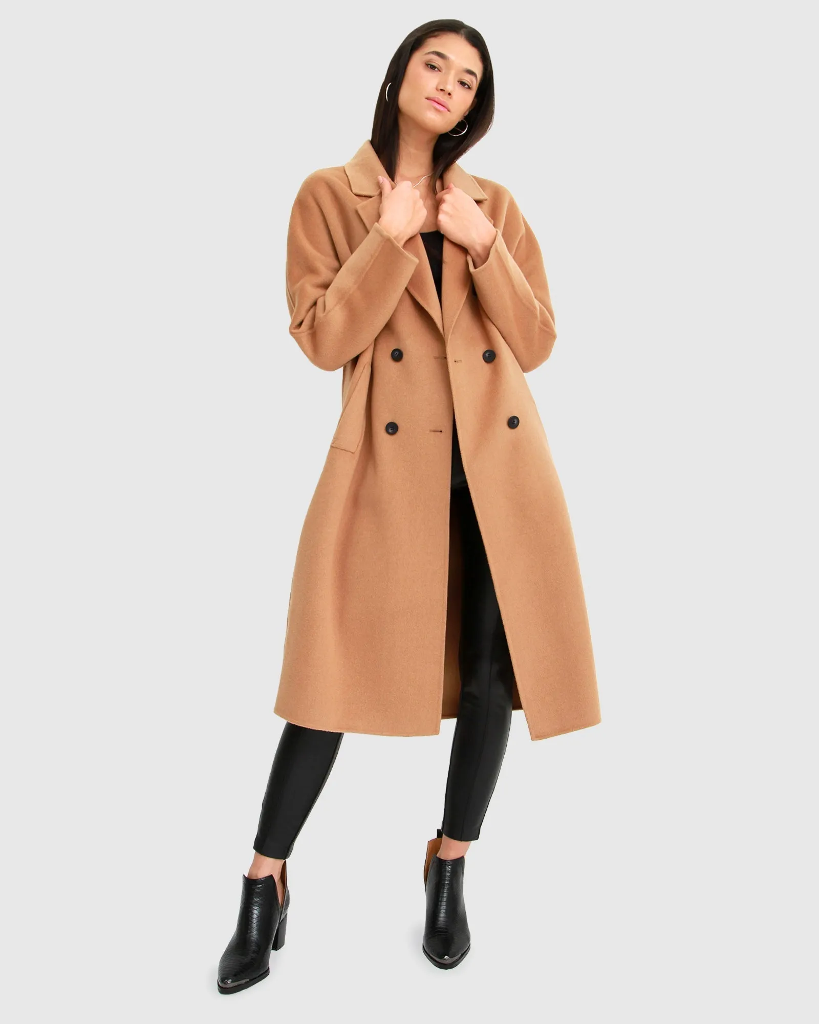 Boss Girl Double-Breasted Lined Wool Coat - Camel sold by Belle & Bloom product image thumbnail 2
