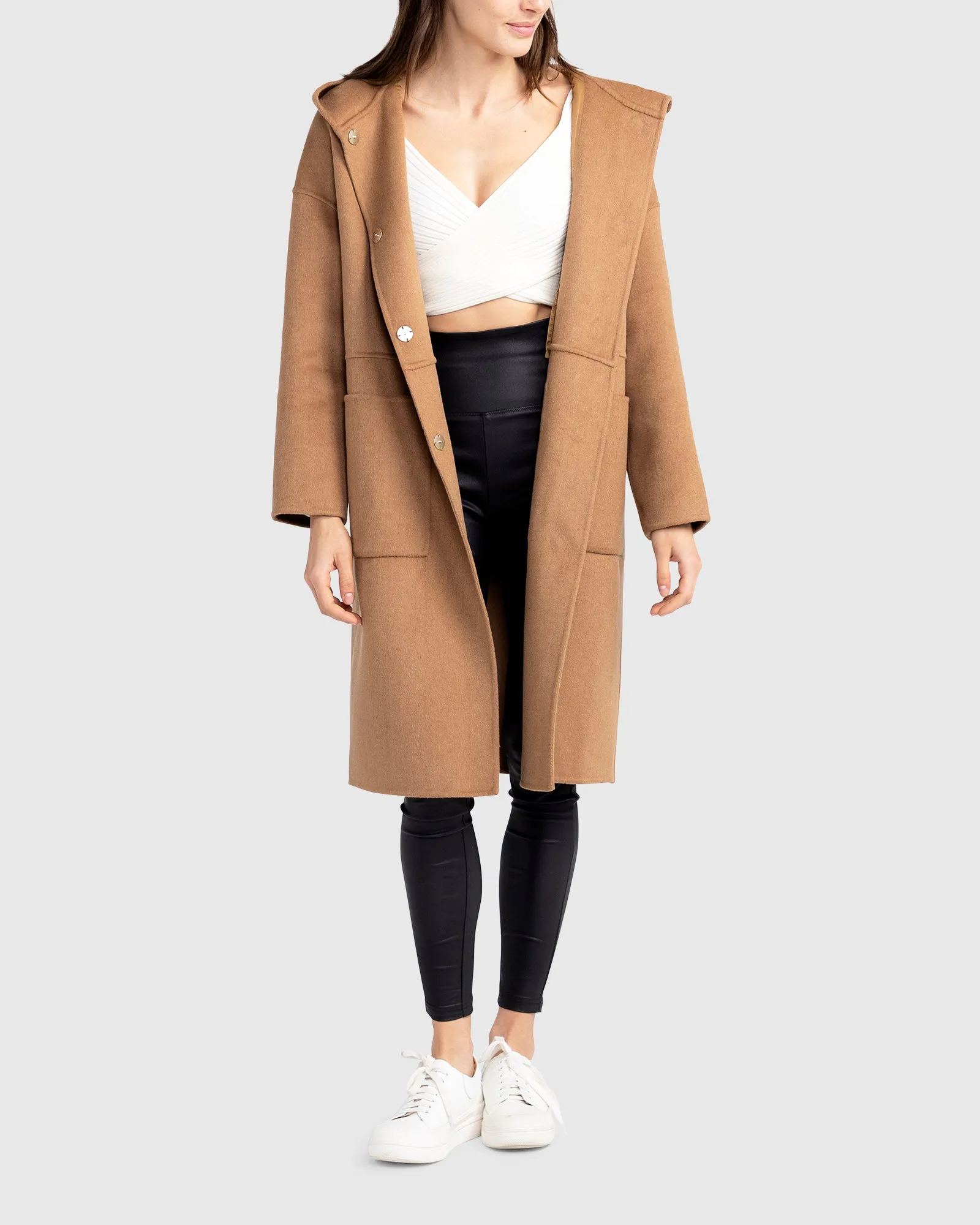 Sunday Morning Wool Blend Hooded Coat - Camel sold by Belle & Bloom