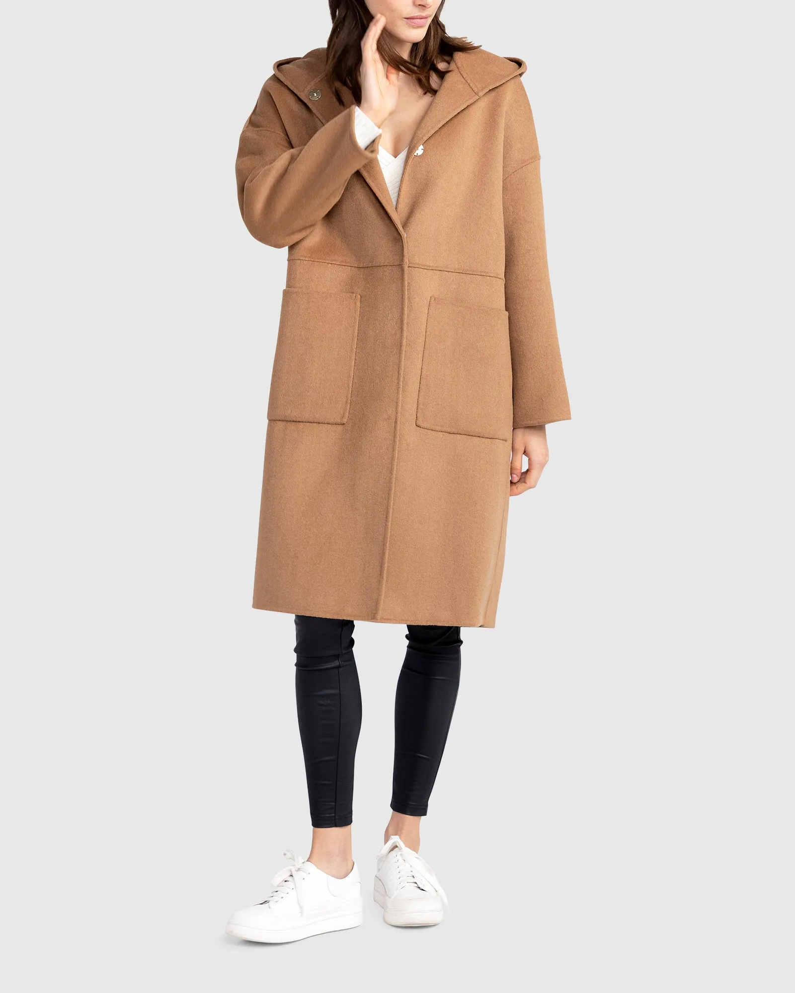 Sunday Morning Wool Blend Hooded Coat - Camel sold by Belle & Bloom product image thumbnail 4