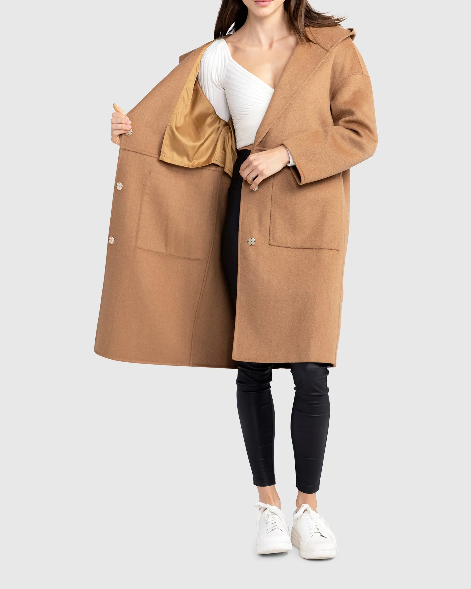 Sunday Morning Wool Blend Hooded Coat - Camel sold by Belle & Bloom product image thumbnail 5