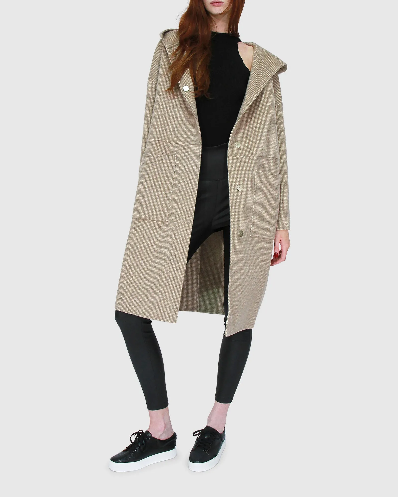 Sunday Morning Wool Blend Hooded Coat - Beige sold by Belle & Bloom