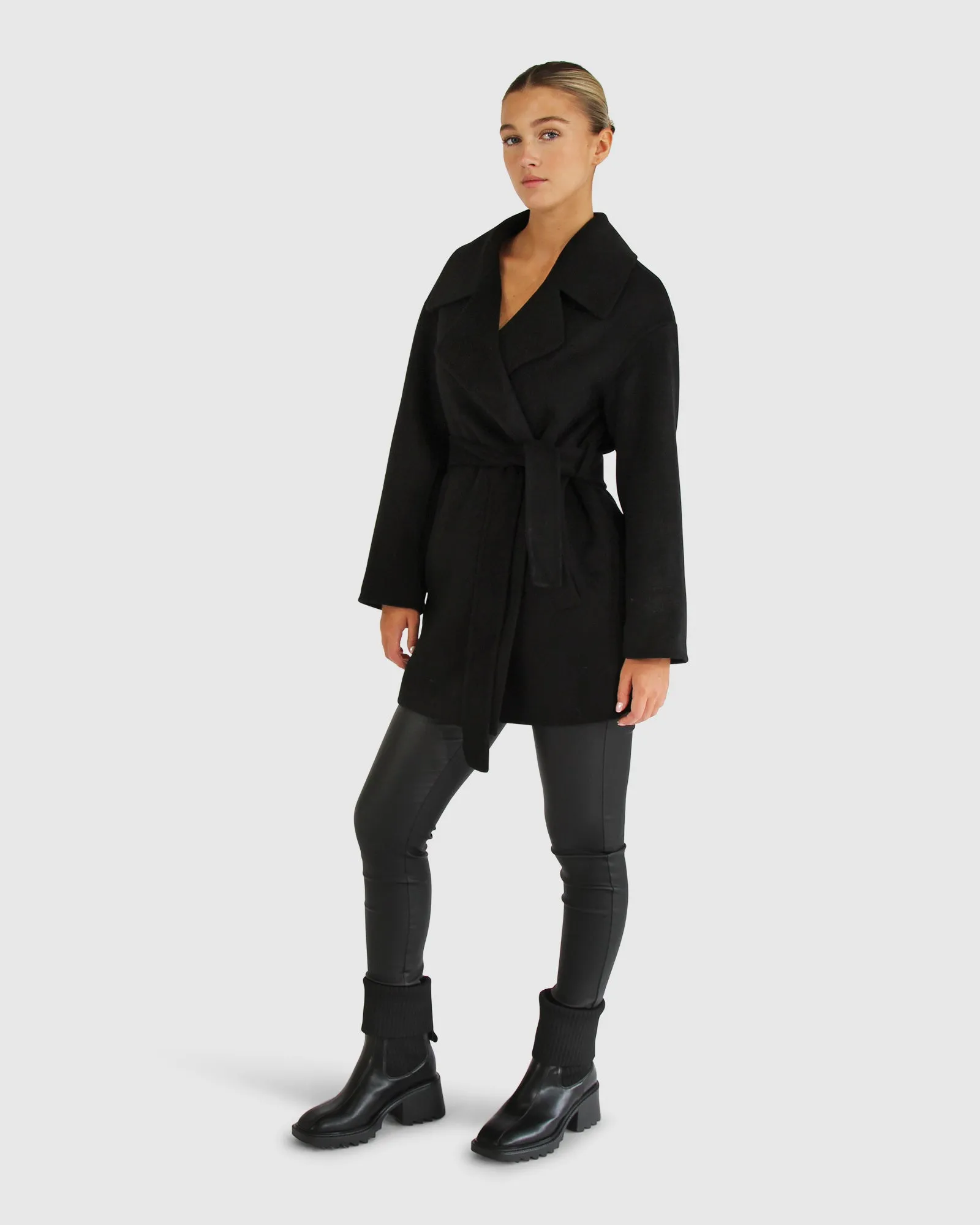Eternal Flame Wool Blend Short Robe Coat - Black sold by Belle & Bloom product image thumbnail 5