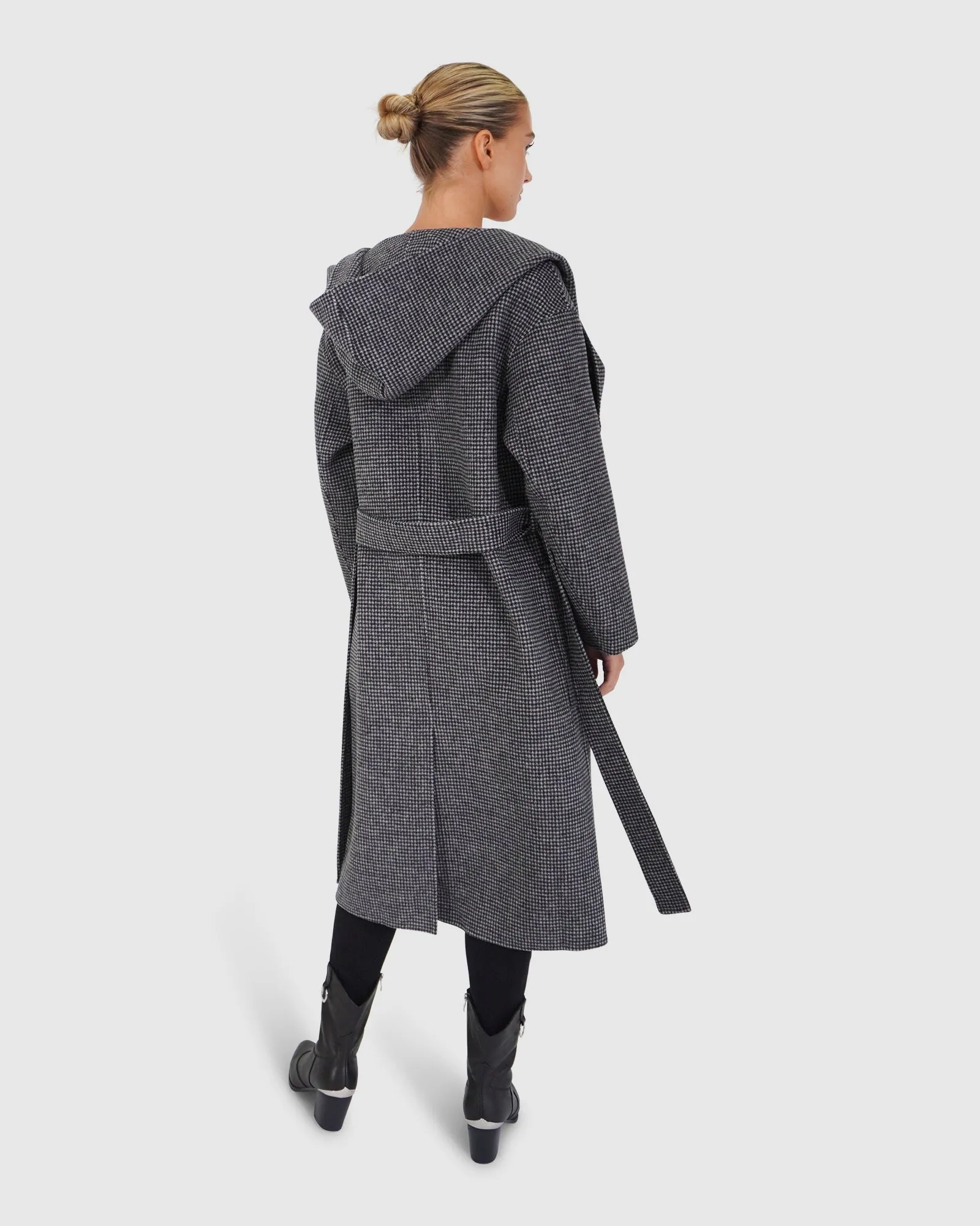 Arcadia Wool Blend Oversided Coat with Hood - Black/White sold by Belle & Bloom