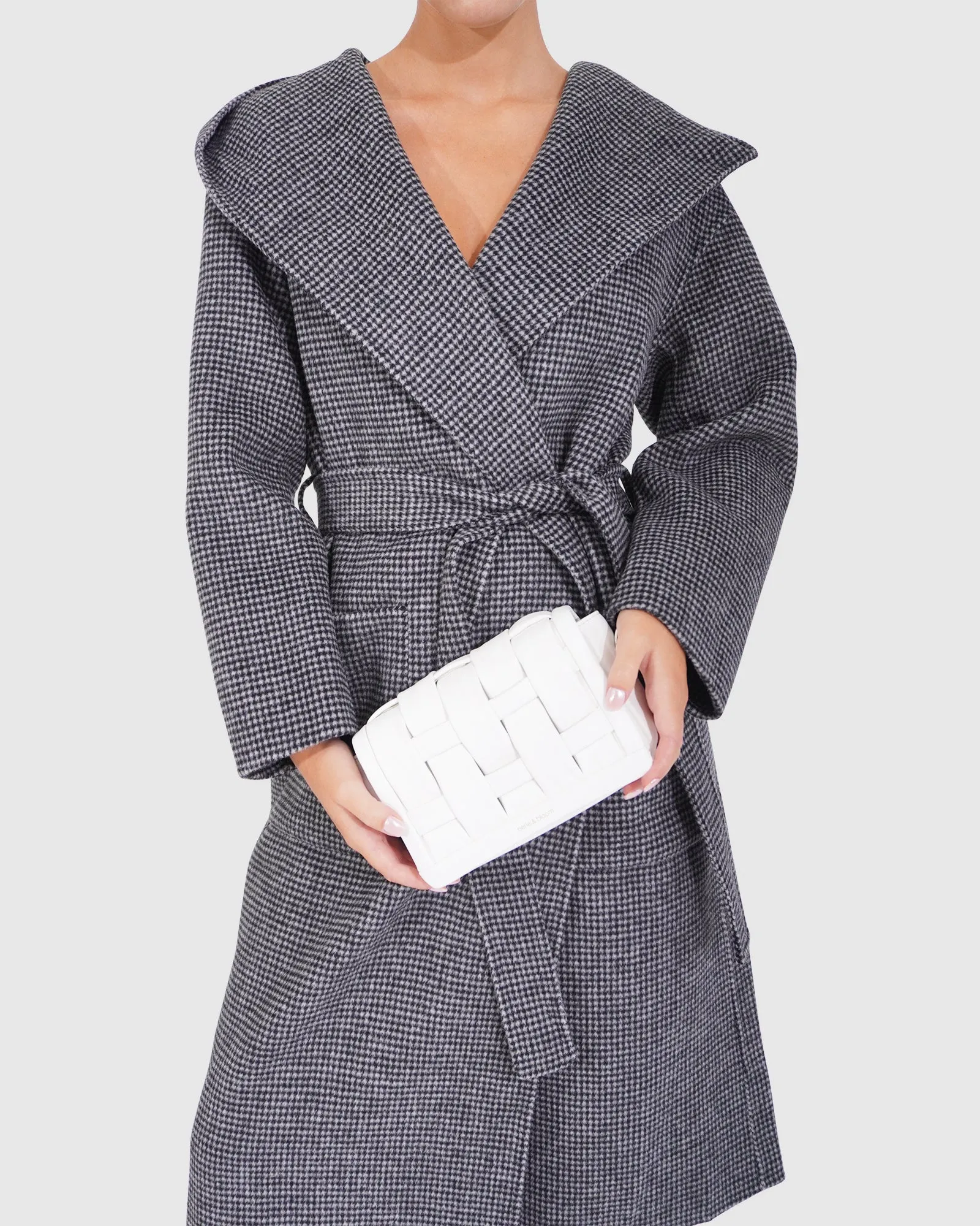 Arcadia Wool Blend Oversided Coat with Hood - Black/White sold by Belle & Bloom product image thumbnail 4