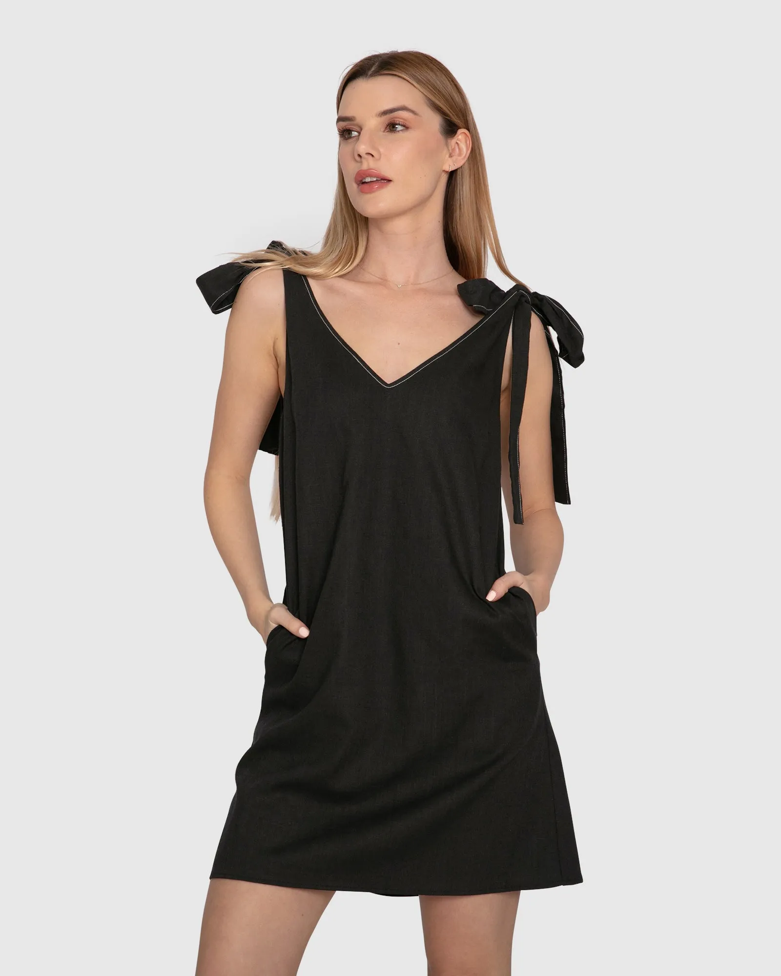 Burning Love Tie Shoulder Mini Dress - Black sold by Belle & Bloom