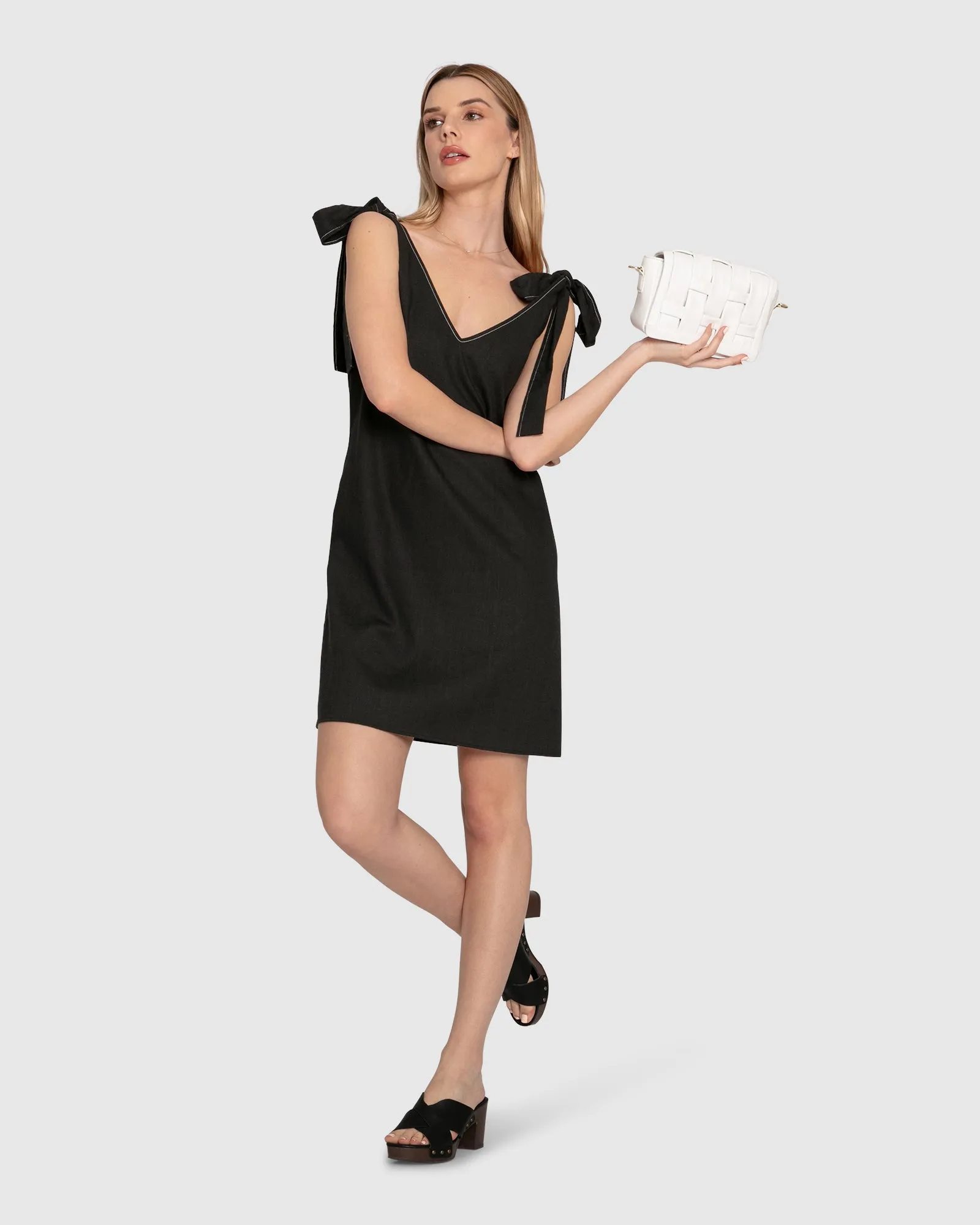 Burning Love Tie Shoulder Mini Dress - Black sold by Belle & Bloom product image thumbnail 5