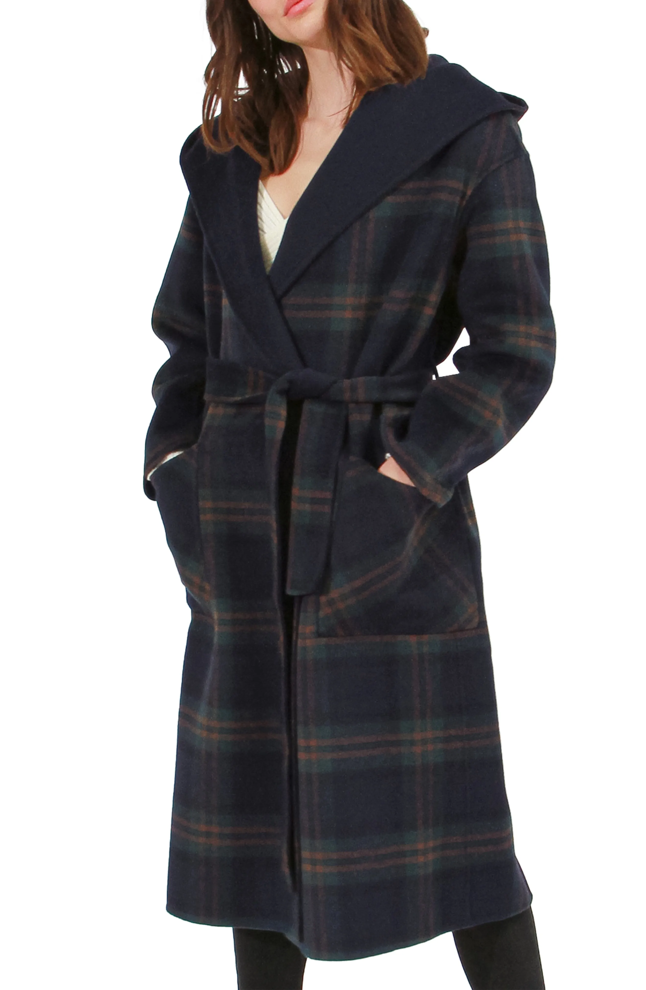 Arcadia Wool Blend Oversided Coat with Hood - French Navy sold by Belle & Bloom product image thumbnail 5