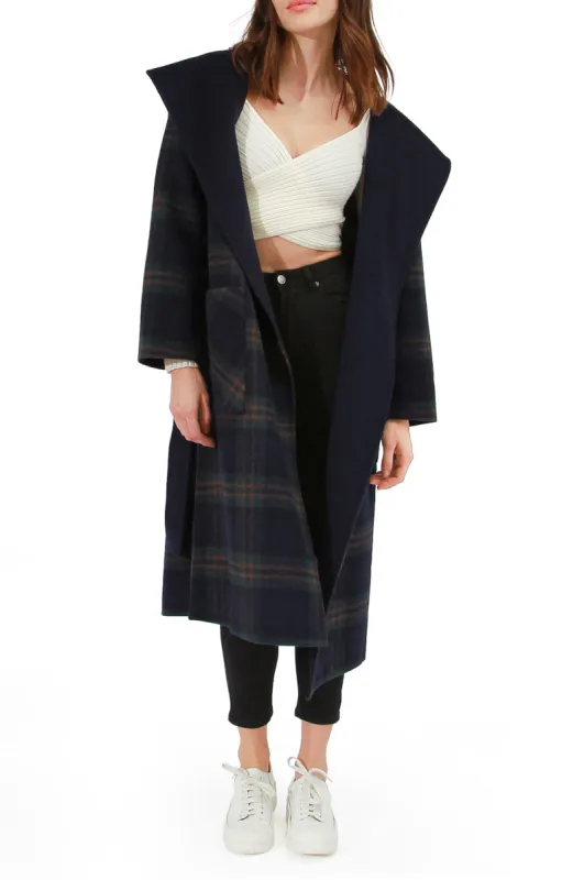 Arcadia Wool Blend Oversided Coat with Hood - French Navy sold by Belle & Bloom