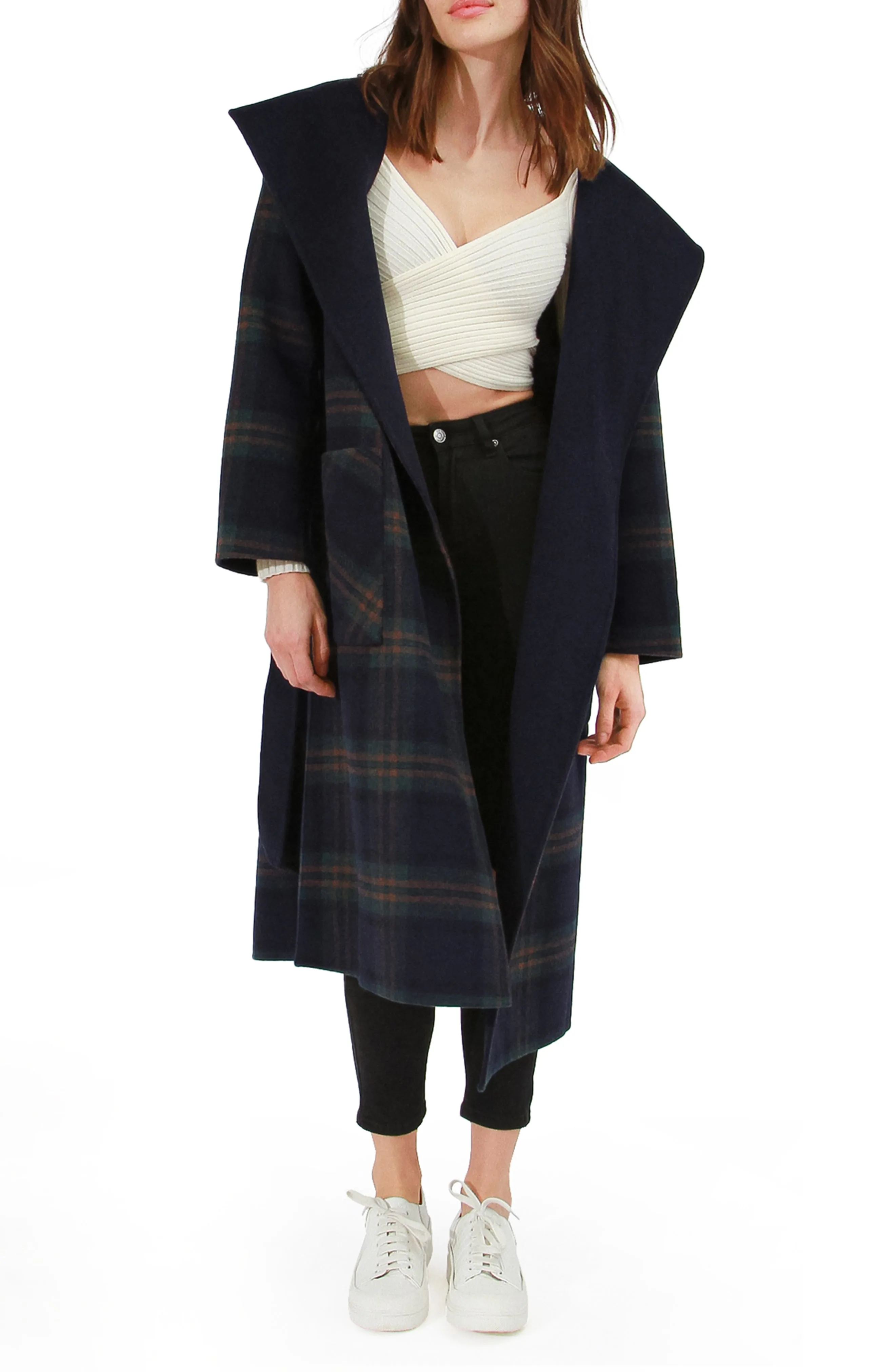 Arcadia Wool Blend Oversided Coat with Hood - French Navy sold by Belle & Bloom