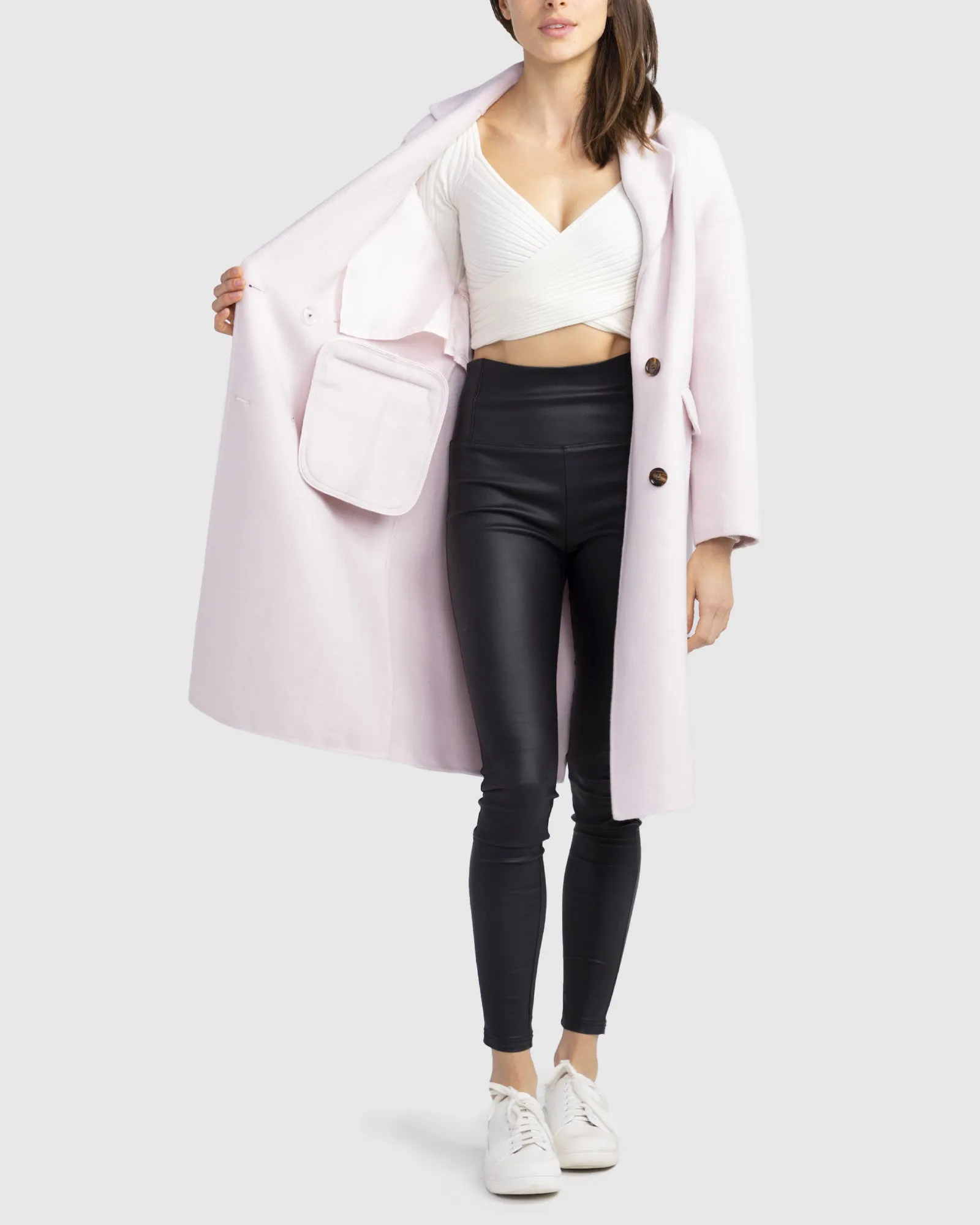 Amnesia Wool Blend Oversized Coat - Pale Pink sold by Belle & Bloom product image thumbnail 5