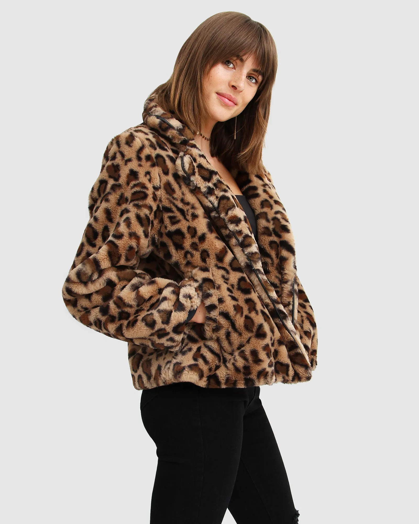 Last Call Leopard Faux Fur Jacket - Brown sold by Belle & Bloom product image thumbnail 5