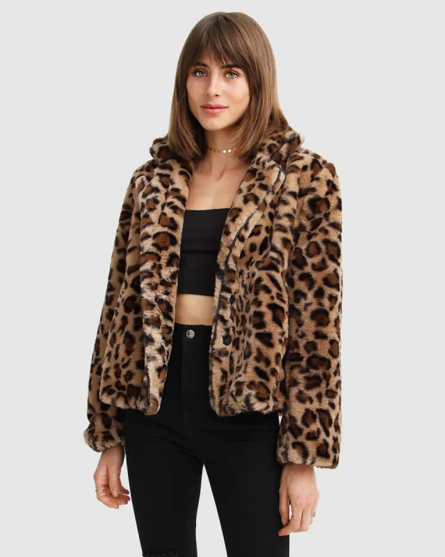Last Call Leopard Faux Fur Jacket - Brown sold by Belle & Bloom