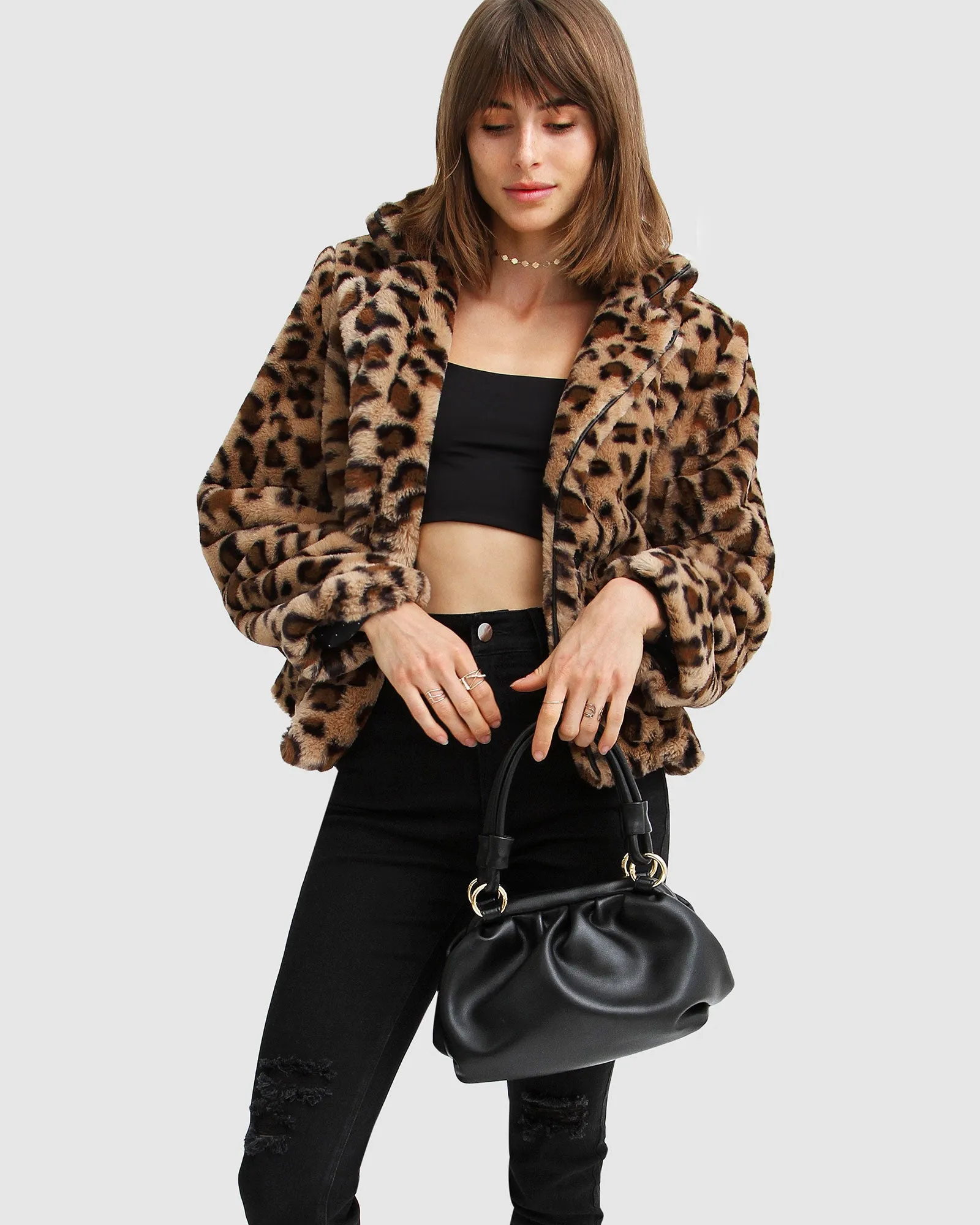 Last Call Leopard Faux Fur Jacket - Brown sold by Belle & Bloom product image thumbnail 4
