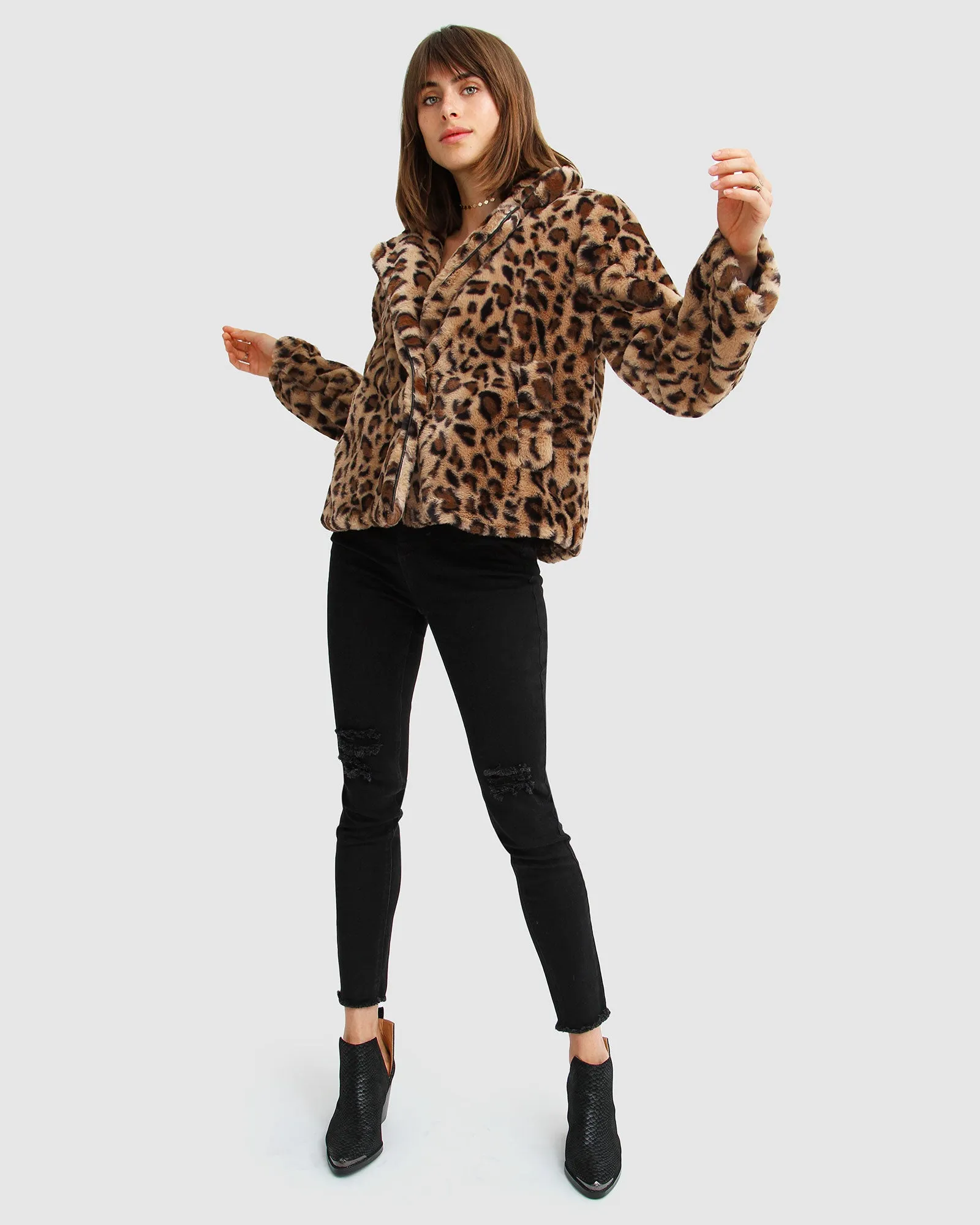 Last Call Leopard Faux Fur Jacket - Brown sold by Belle & Bloom product image thumbnail 3