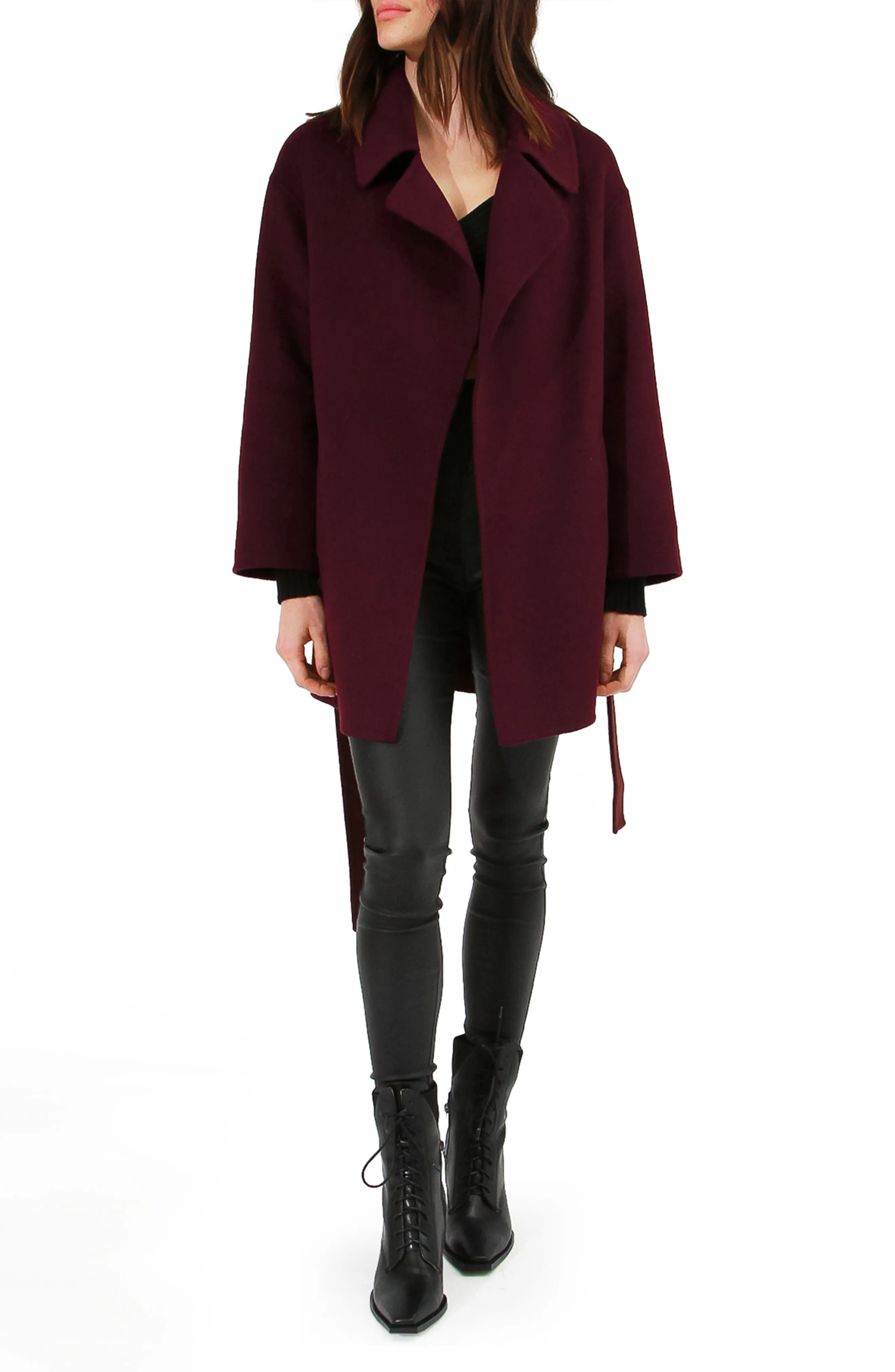 Eternal Flame Wool Blend Short Robe Coat - Burgundy sold by Belle & Bloom product image thumbnail 4