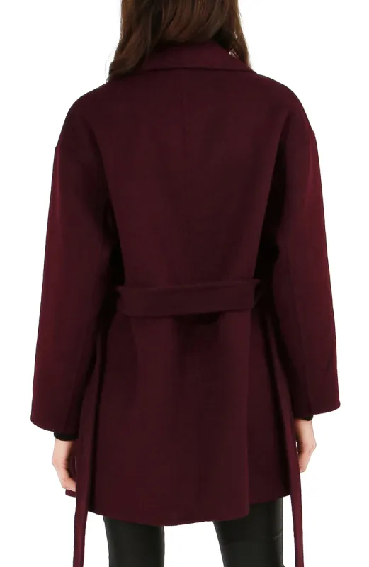 Eternal Flame Wool Blend Short Robe Coat - Burgundy sold by Belle & Bloom