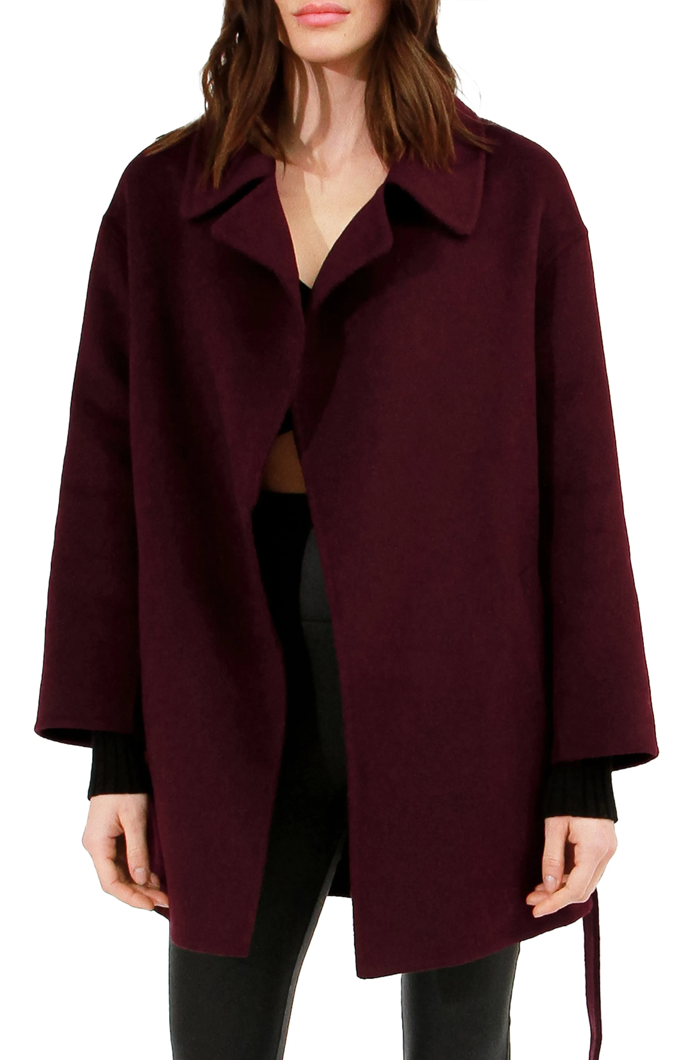 Eternal Flame Wool Blend Short Robe Coat - Burgundy sold by Belle & Bloom product image thumbnail 2