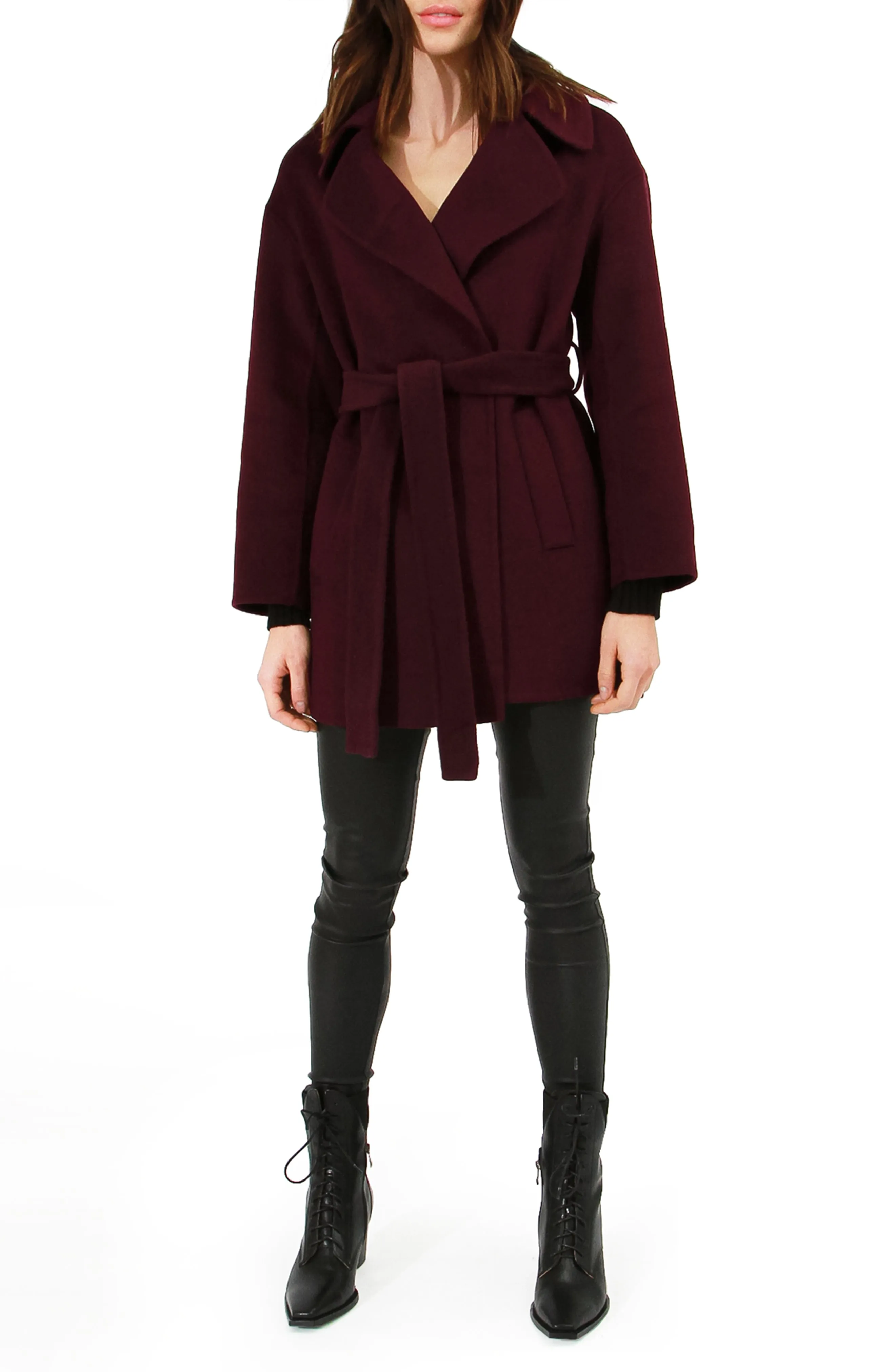 Eternal Flame Wool Blend Short Robe Coat - Burgundy sold by Belle & Bloom product image thumbnail 3