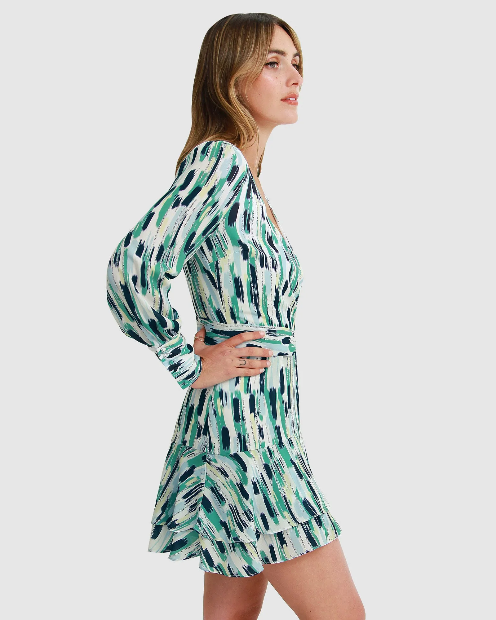 A Night With You Mini Wrap Dress - Green FINAL SALE sold by Belle & Bloom product image thumbnail 3