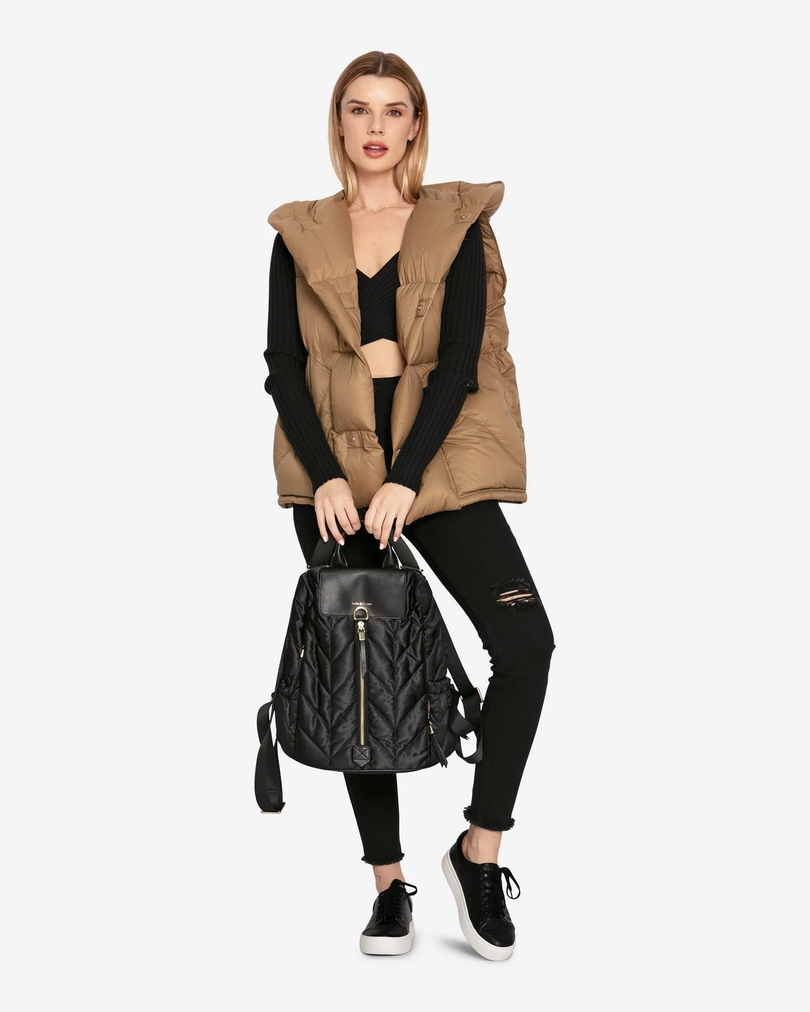 Over My Head Hooded Puffer Vest - Khaki sold by Belle & Bloom product image thumbnail 5