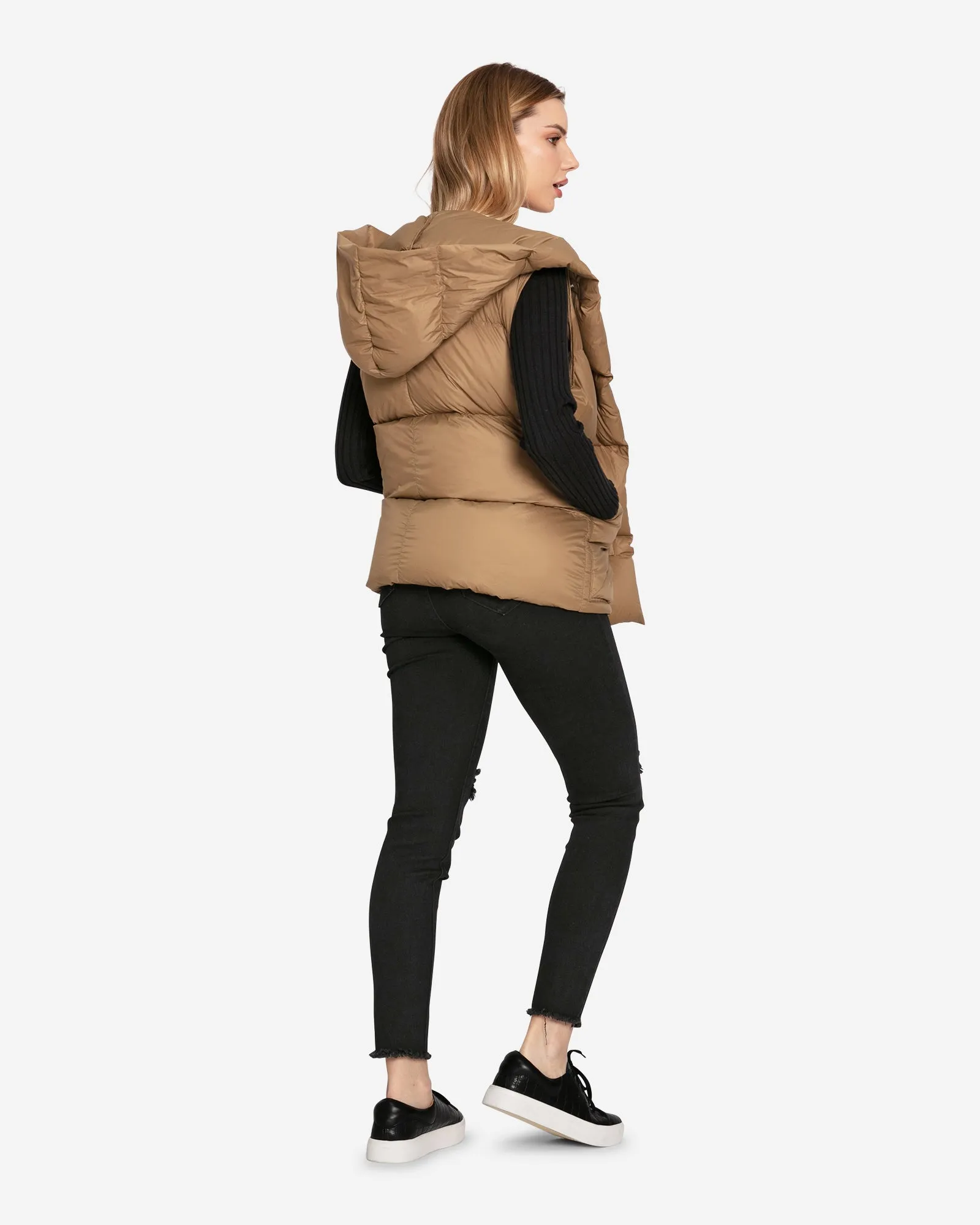 Over My Head Hooded Puffer Vest - Khaki sold by Belle & Bloom product image thumbnail 3