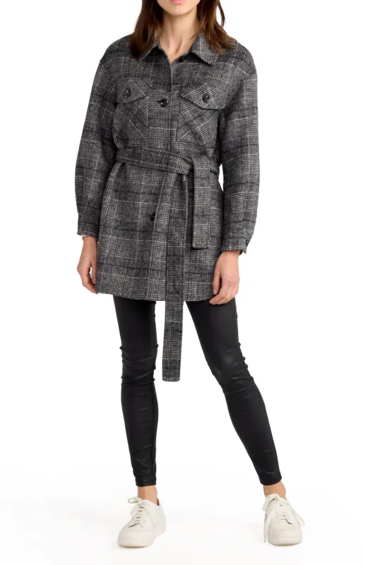 Back Together Wool Blend Belted Shacket - Black/White sold by Belle & Bloom