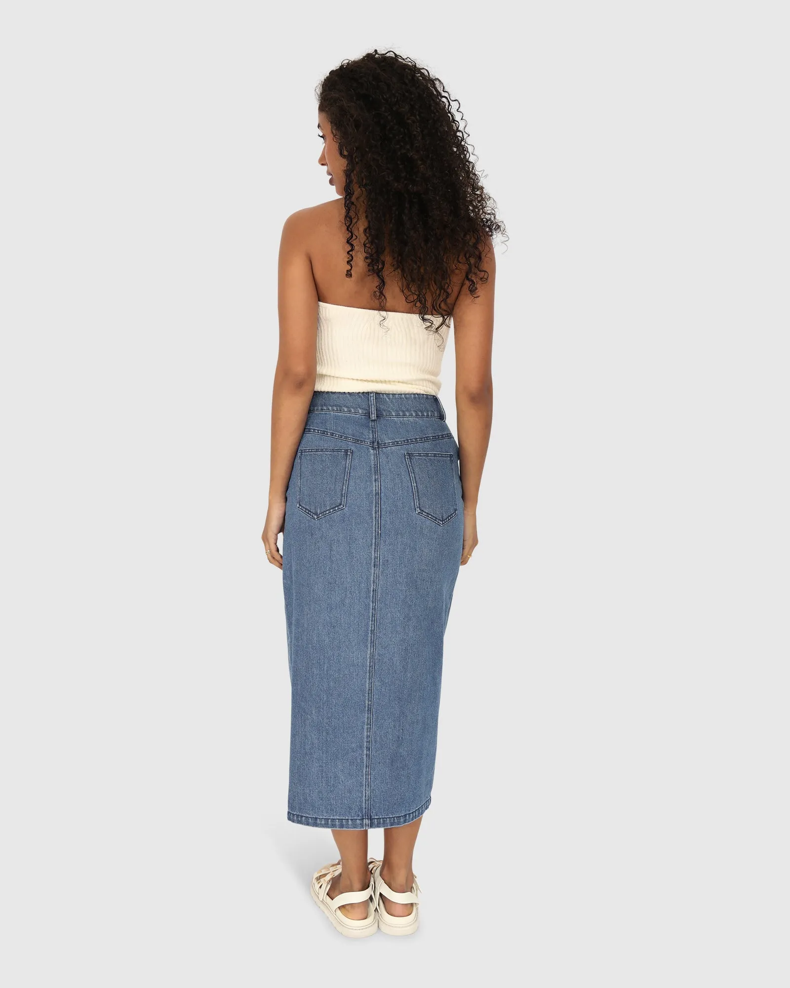 Can't Forget You Denim Midi Skirt - Mid Wash sold by Belle & Bloom product image thumbnail 3