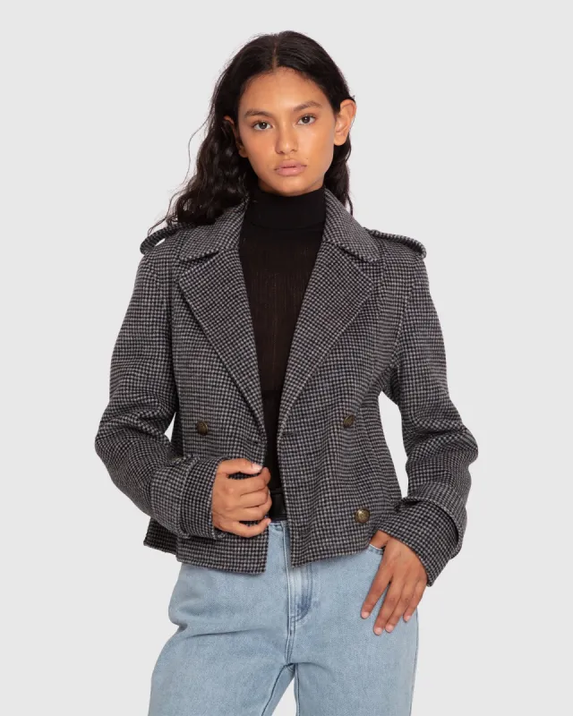Better Off Wool Blend Military Peacoat - Black/White sold by Belle & Bloom