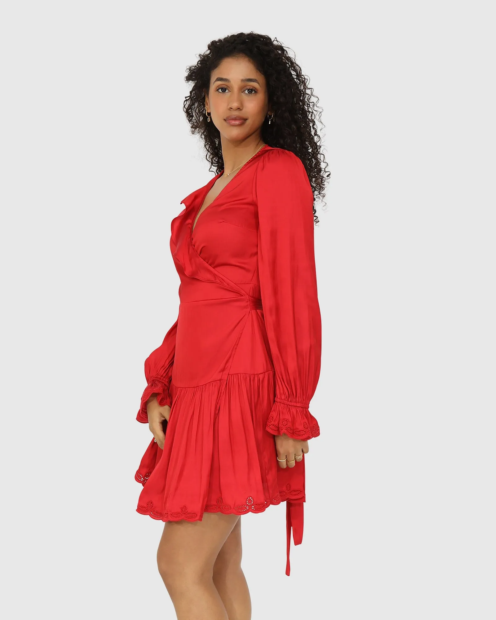 Wild Flower Embroidered Wrap Dress - Red sold by Belle & Bloom product image thumbnail 4