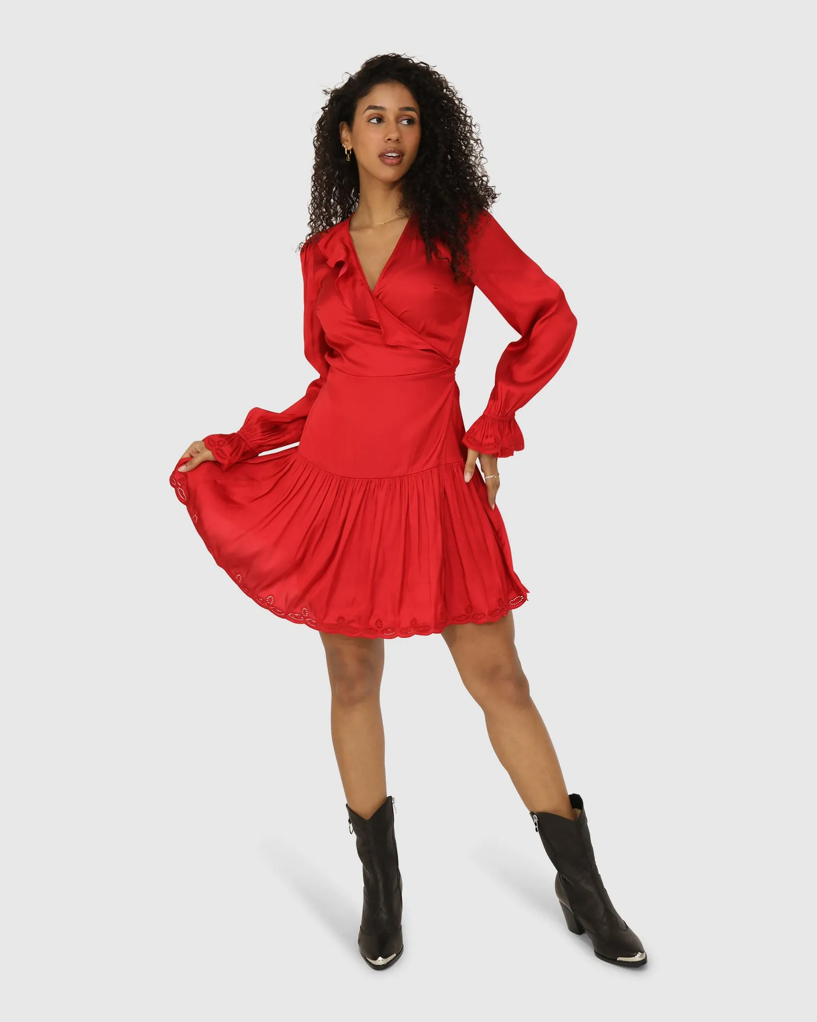 Wild Flower Embroidered Wrap Dress - Red sold by Belle & Bloom product image thumbnail 3
