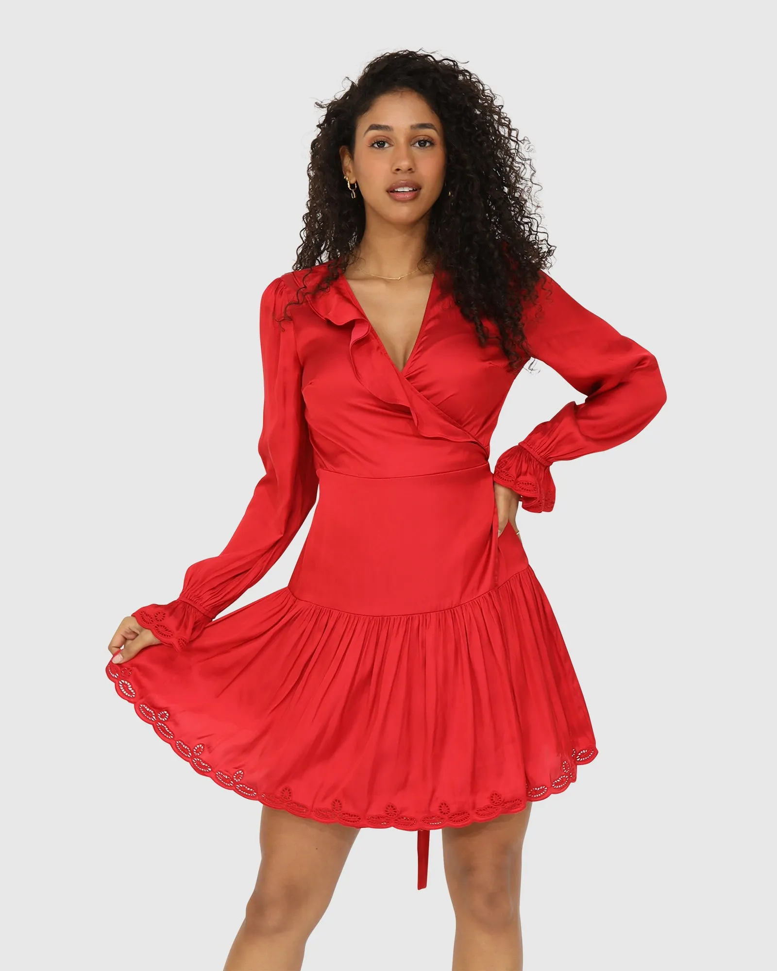 Wild Flower Embroidered Wrap Dress - Red sold by Belle & Bloom