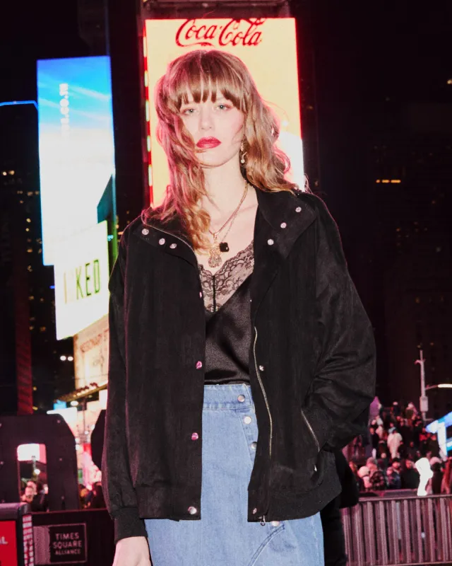 Most Wanted Suede Bomber Jacket - Black sold by Belle & Bloom