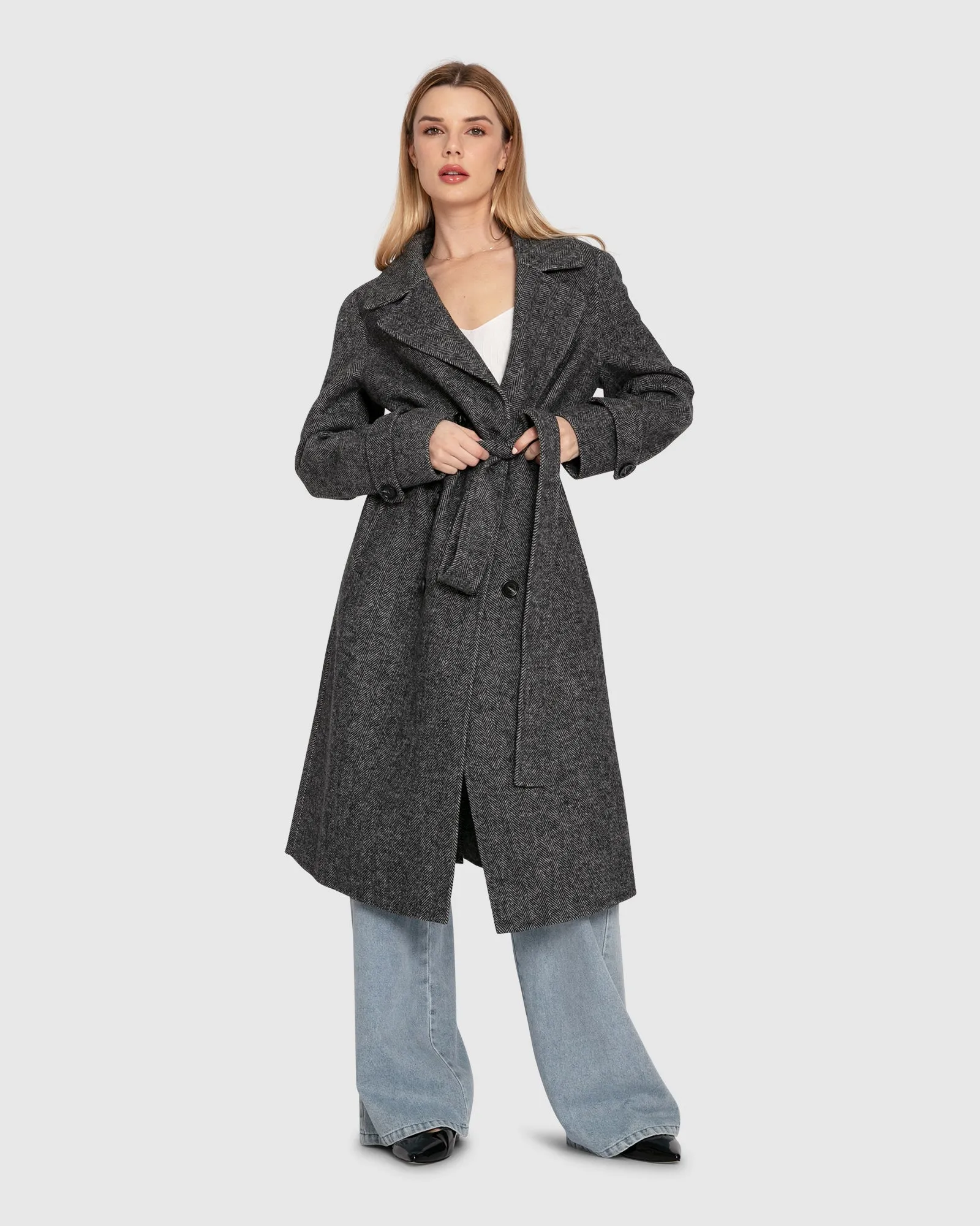 Front Runner Wool Blend Belted Coat - Charcoal sold by Belle & Bloom product image thumbnail 4