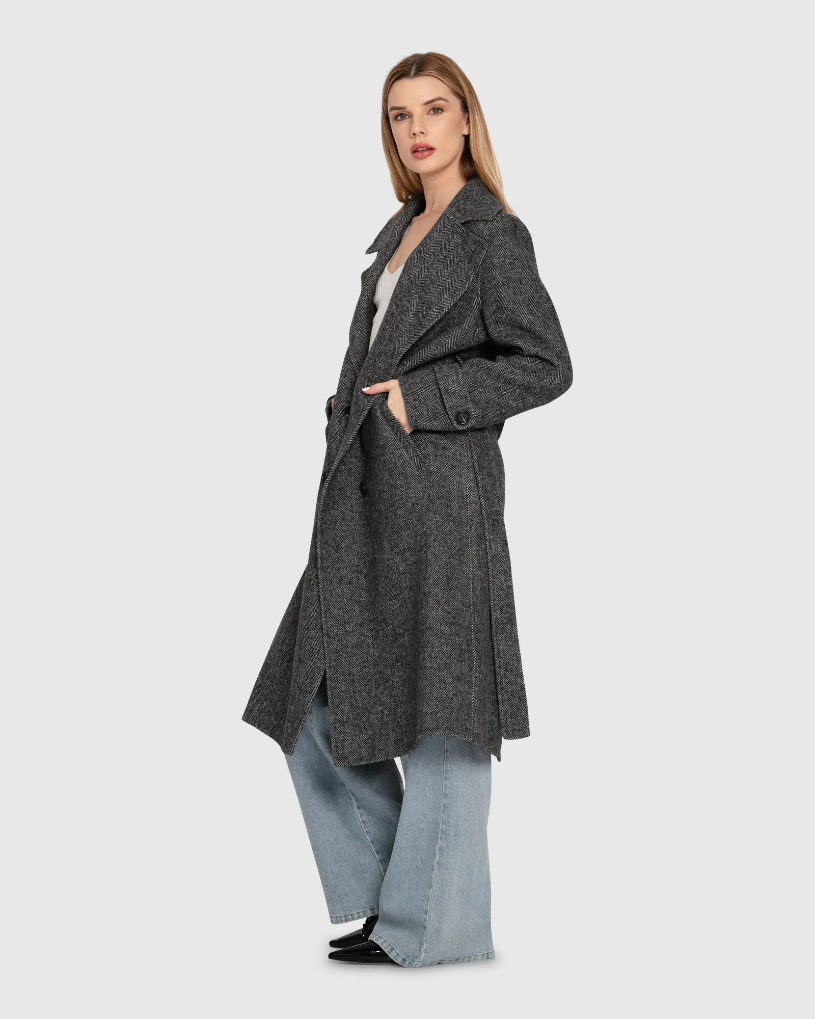 Front Runner Wool Blend Belted Coat - Charcoal sold by Belle & Bloom product image thumbnail 2