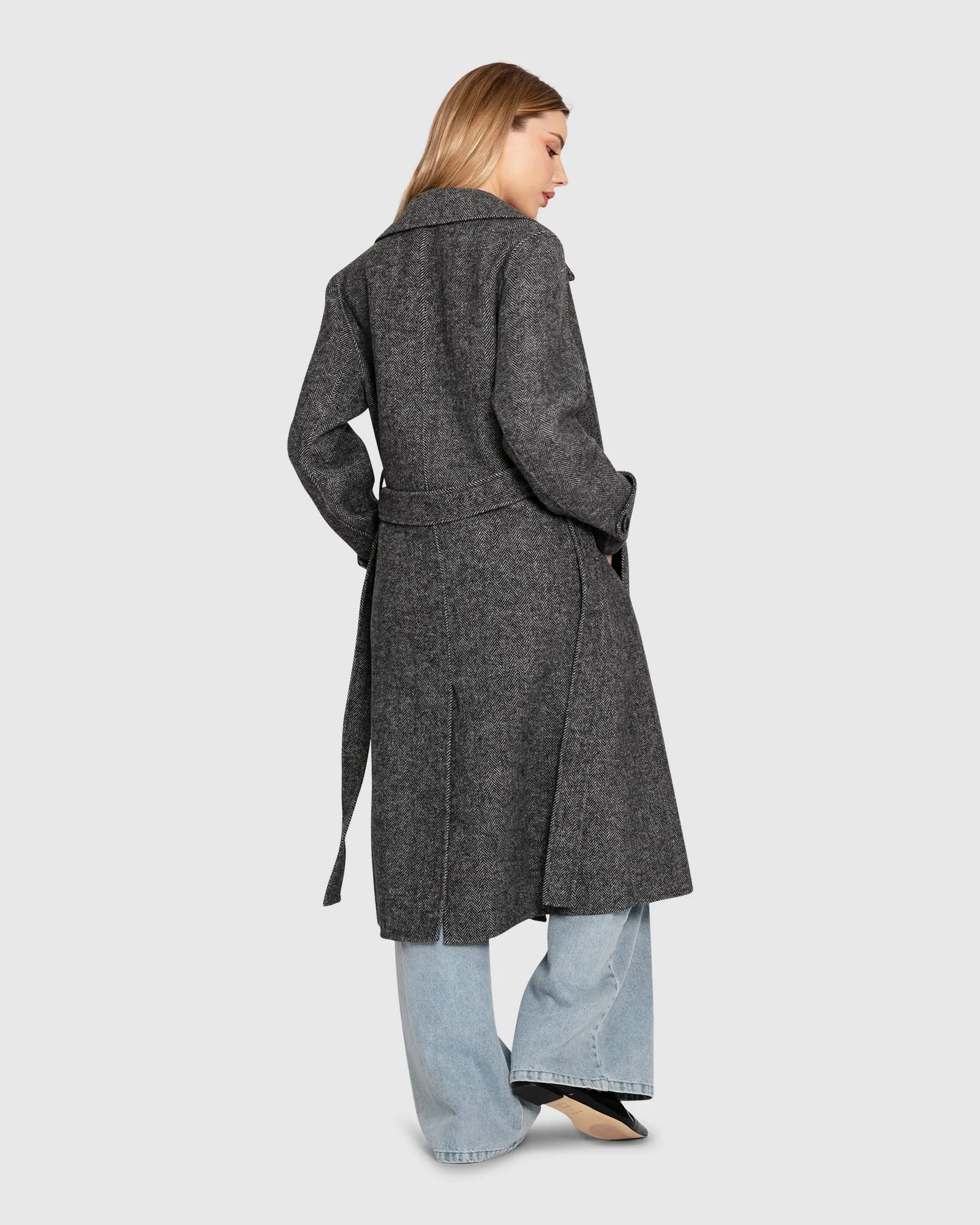 Front Runner Wool Blend Belted Coat - Charcoal sold by Belle & Bloom product image thumbnail 3