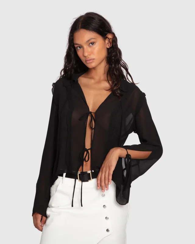 Current Obsession Tie Shirt - Black sold by Belle & Bloom