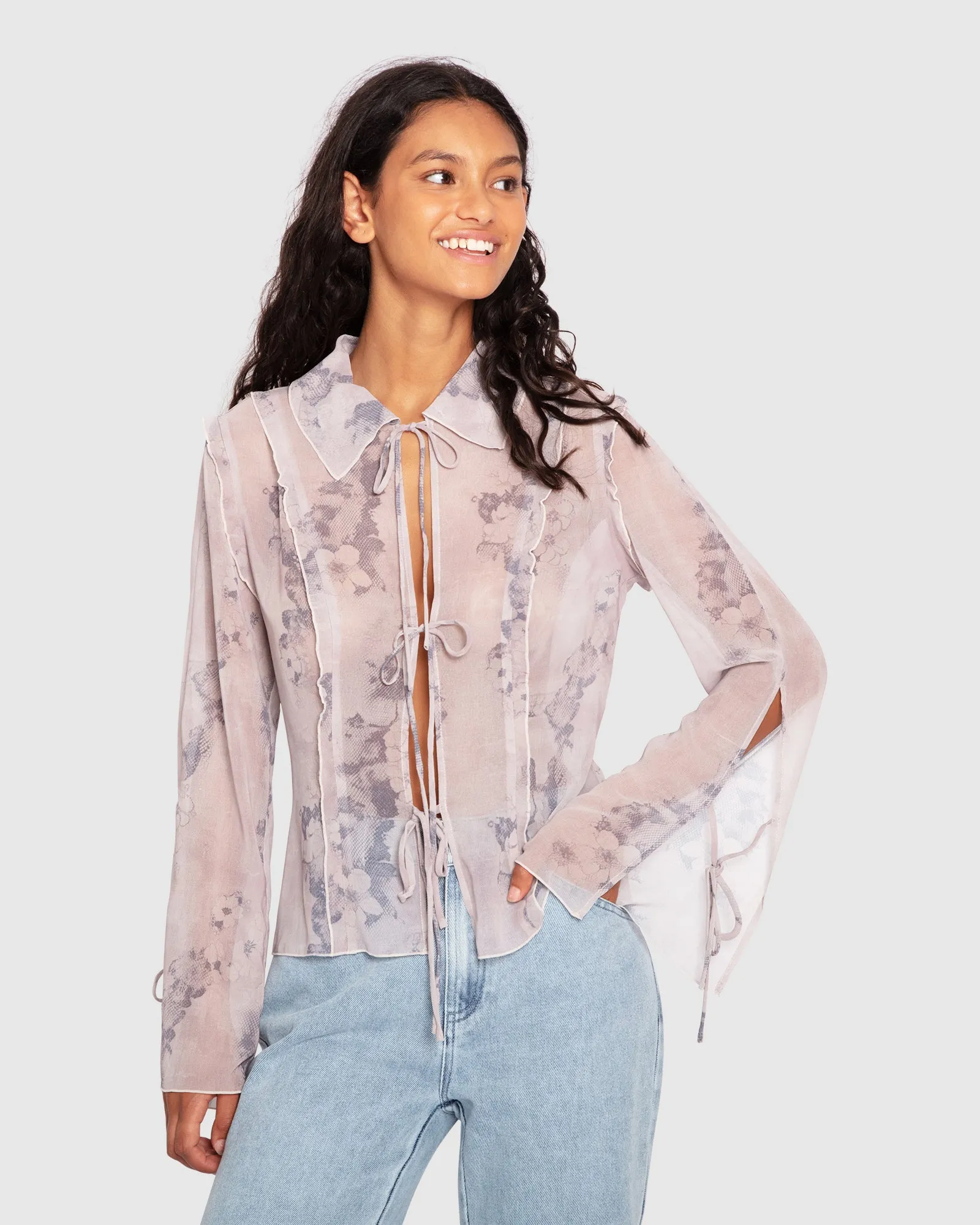 Current Obsession Tie Shirt - Lace Print sold by Belle & Bloom product image thumbnail 3