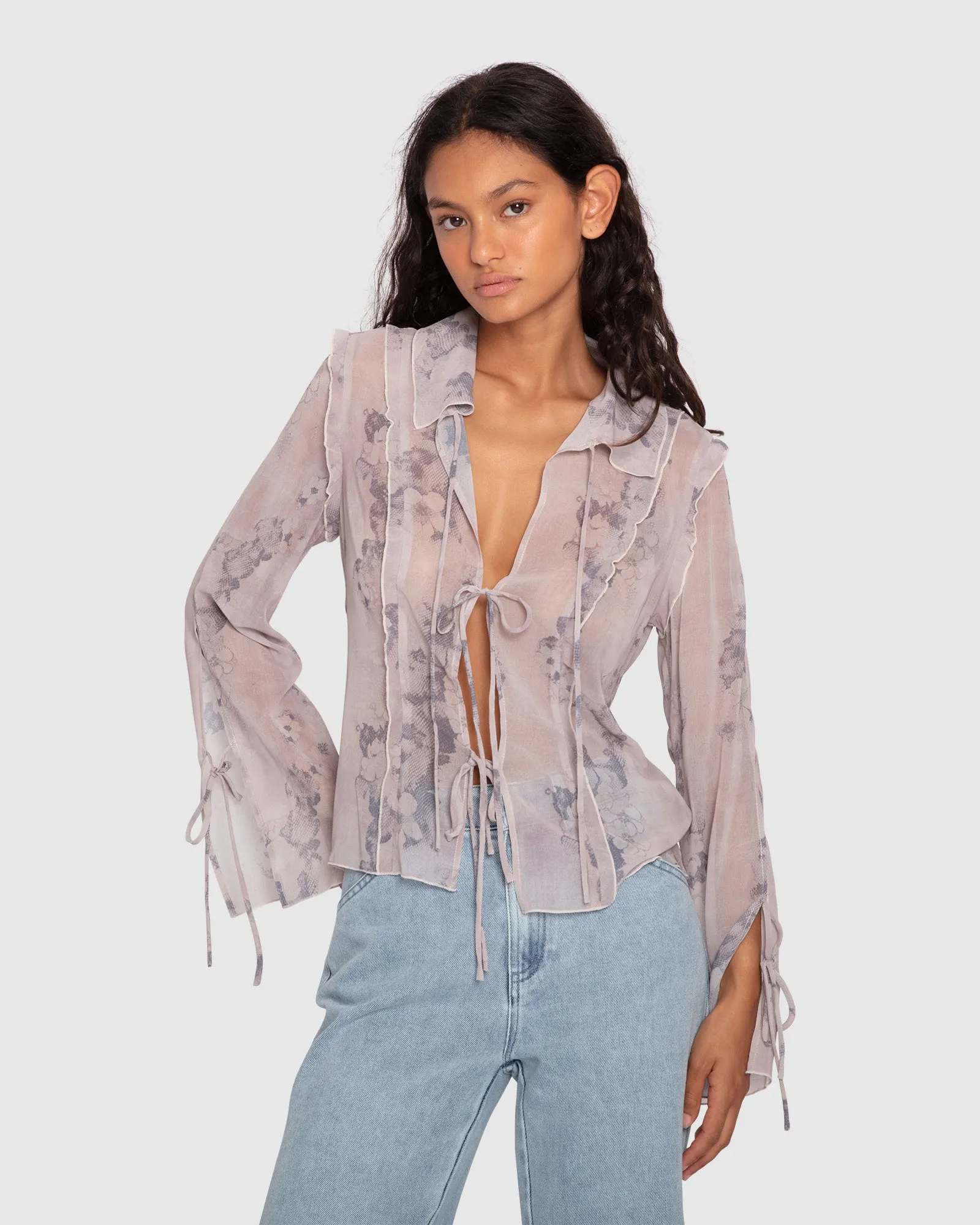 Current Obsession Tie Shirt - Lace Print sold by Belle & Bloom