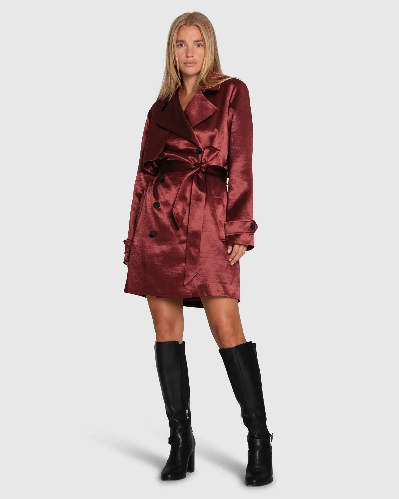 Will You Stay Trench Dress - Burgundy sold by Belle & Bloom product image thumbnail 3