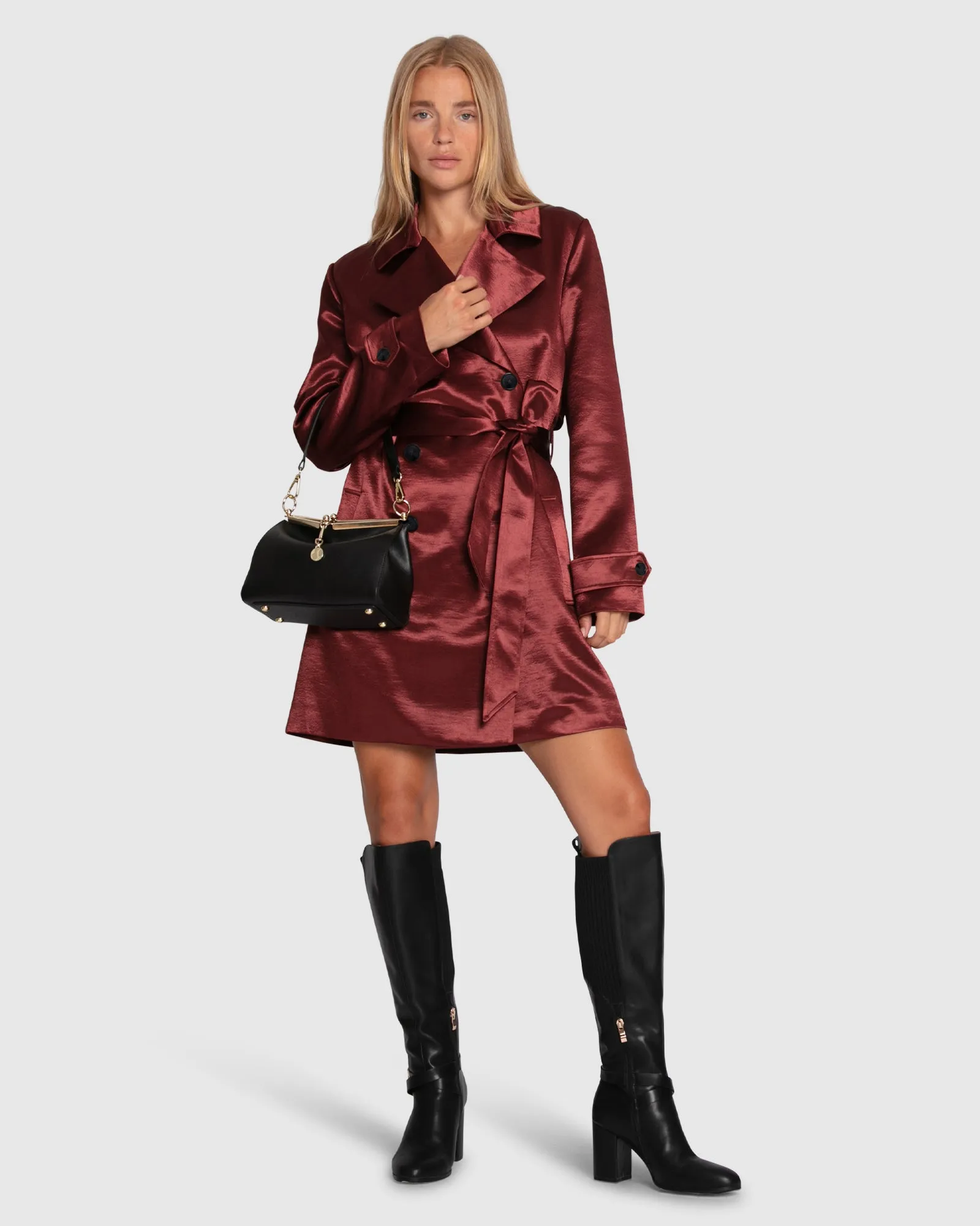 Will You Stay Trench Dress - Burgundy sold by Belle & Bloom product image thumbnail 5