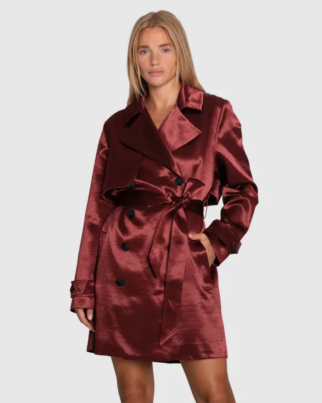 Will You Stay Trench Dress - Burgundy sold by Belle & Bloom