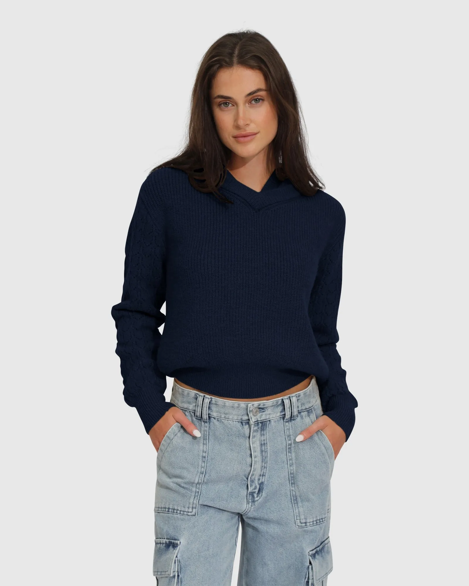 On the Run Knitted Hoodie - Navy sold by Belle & Bloom