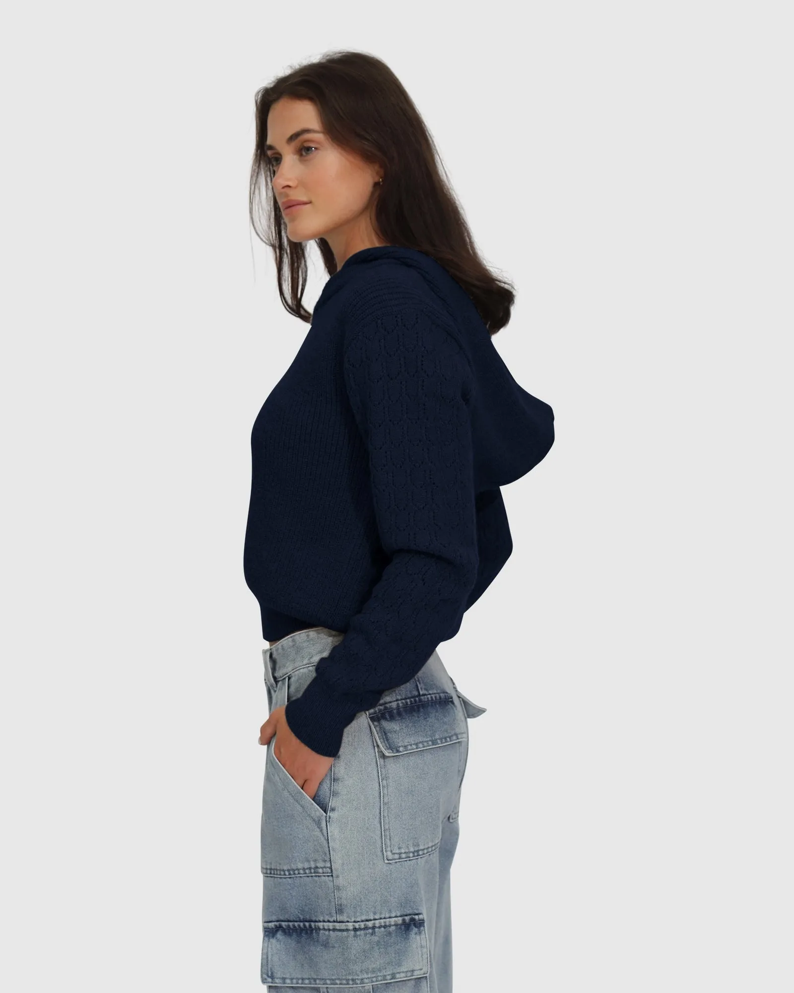 On the Run Knitted Hoodie - Navy sold by Belle & Bloom product image thumbnail 5