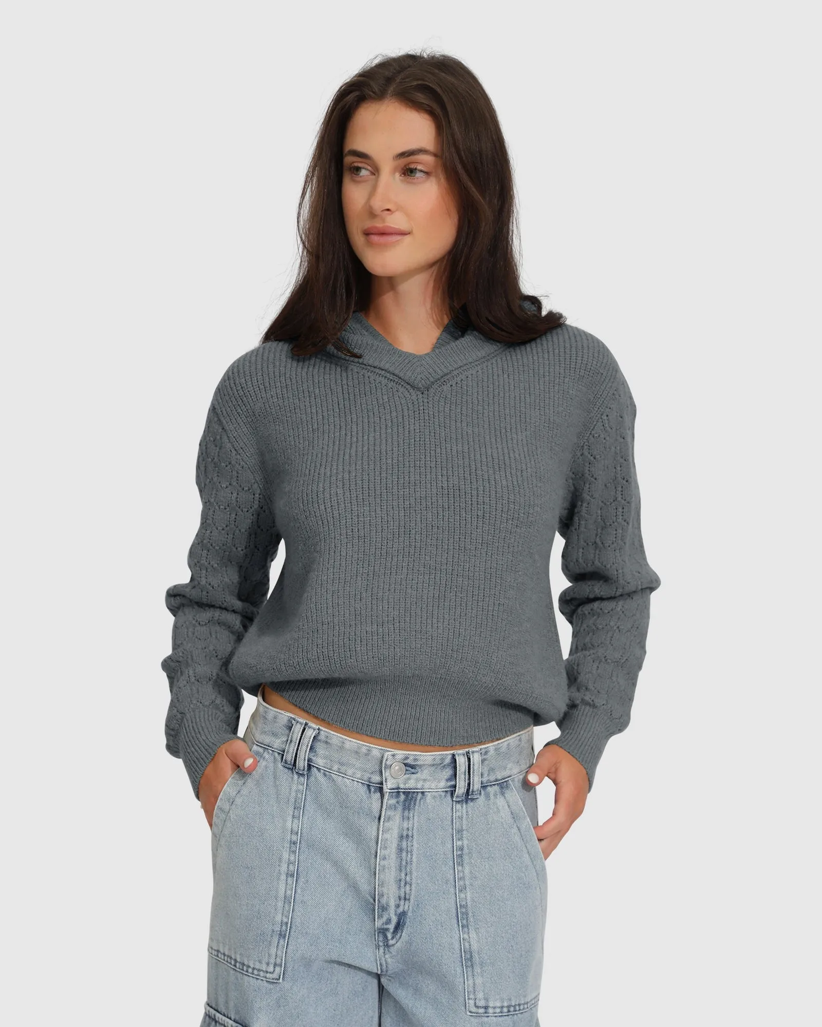 On the Run Knitted Hoodie - Grey sold by Belle & Bloom