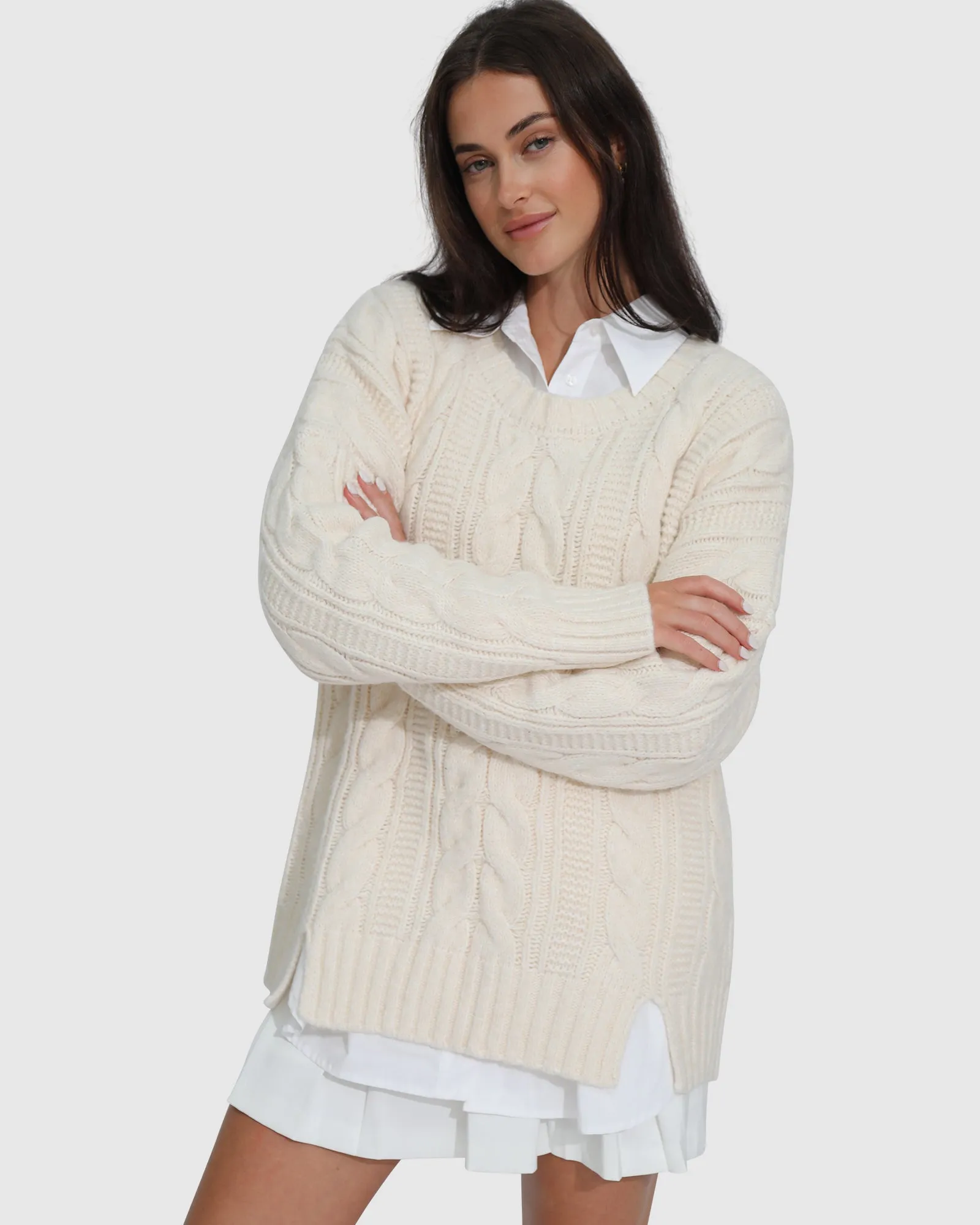 Perfect Me Oversized Crew Sweater - Beige sold by Belle & Bloom