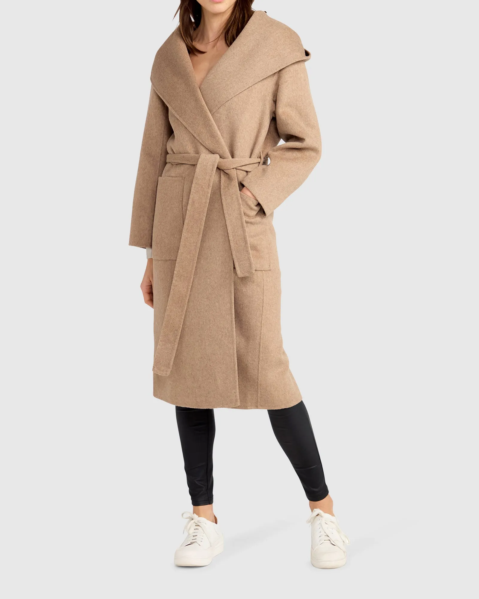 Arcadia Wool Blend Oversized Coat with Hood - Oat sold by Belle & Bloom product image thumbnail 4