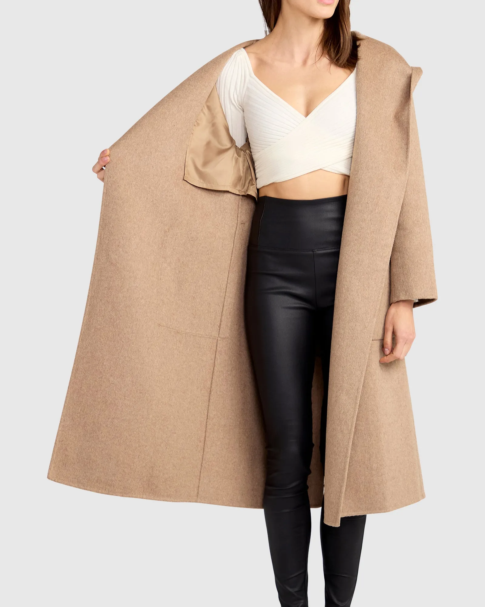 Arcadia Wool Blend Oversized Coat with Hood - Oat sold by Belle & Bloom product image thumbnail 5