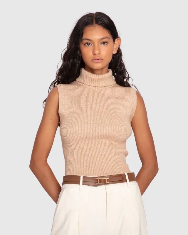 Sleeveless Turtleneck Knit - Camel (Sample) sold by Belle & Bloom